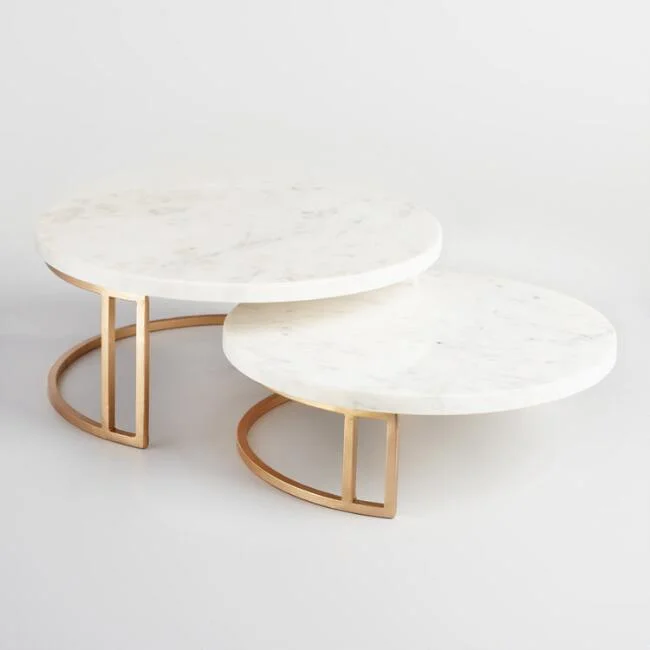 Gold and Marble Pedestal - 13.3" dia. x 5" tall