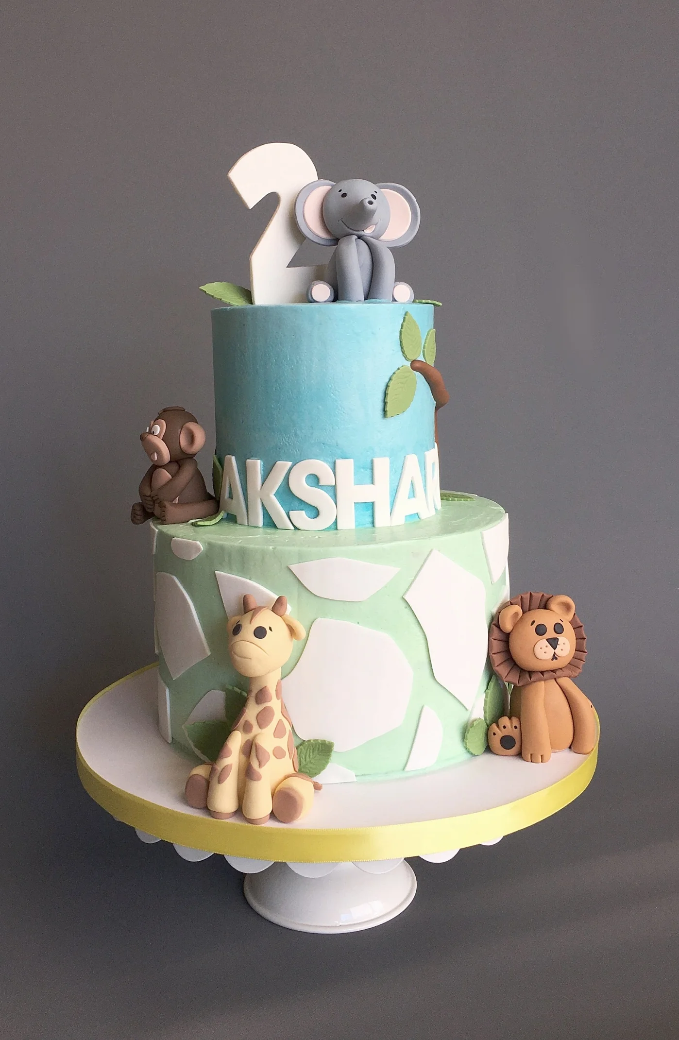 Safari-themed first birthday cake. Image copyright Carla Schier.