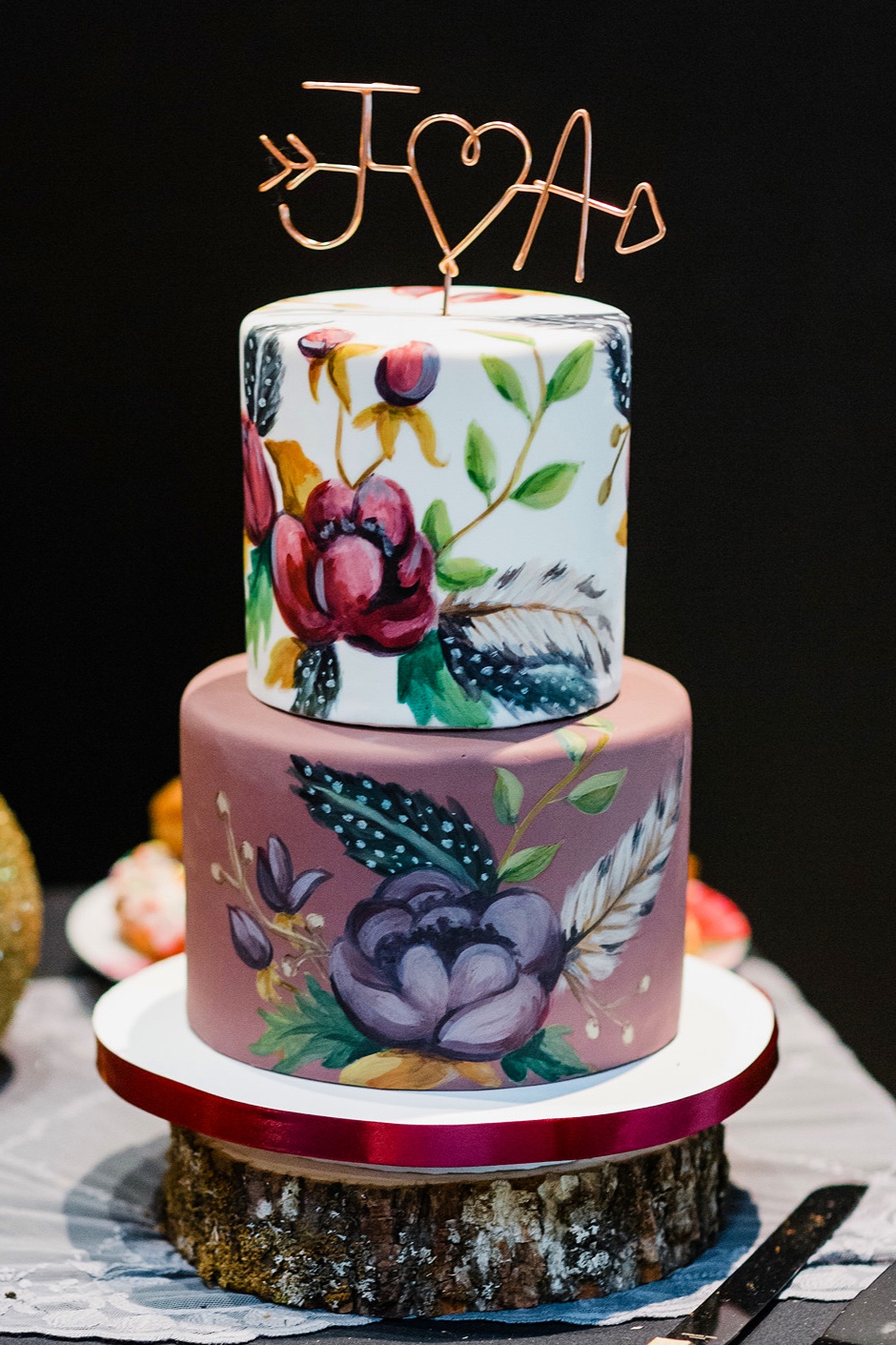 Hand painted bohemian cake. Photo courtesy of Amy Gilbraith Photography.