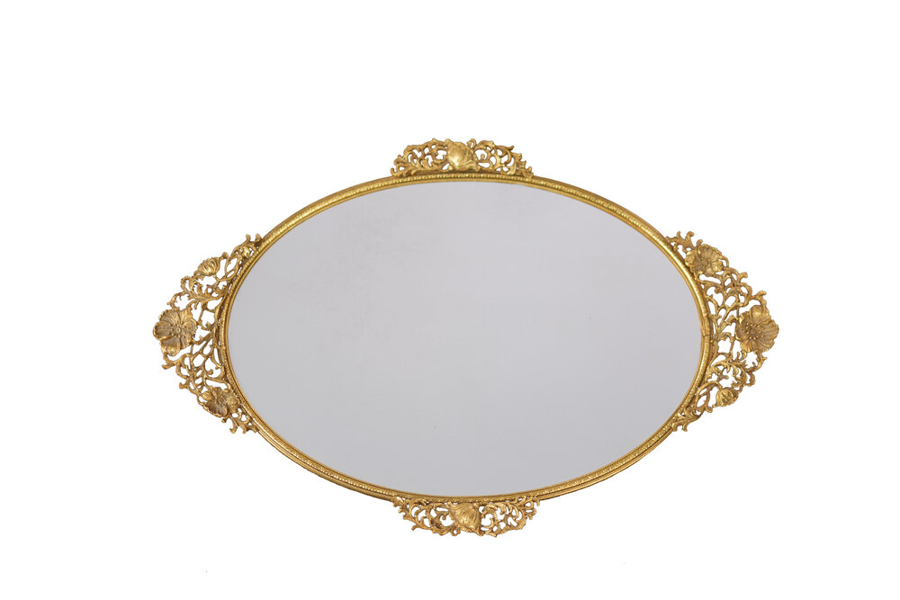 Gold Detail Vintage Vanity Oval, Vintage Gold Mirrored Tray