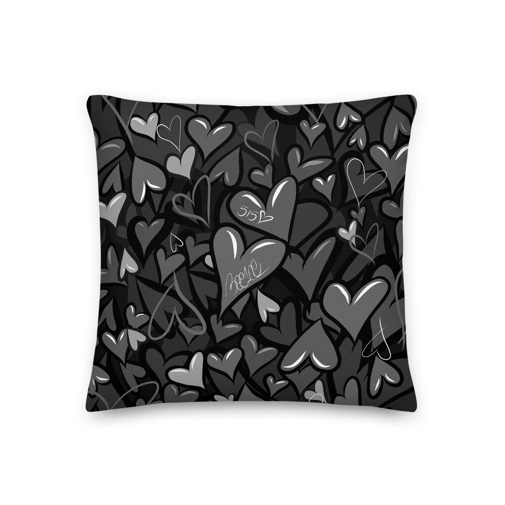 18 Square Black Hearts Pillow by Bee1ne — ZENGENIUS, INC.