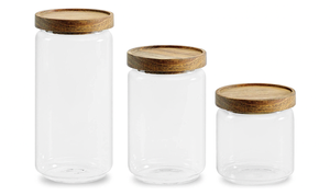 Vetri Glass 3-Piece Storage Jar Set - with Wood Holder - 1 count box
