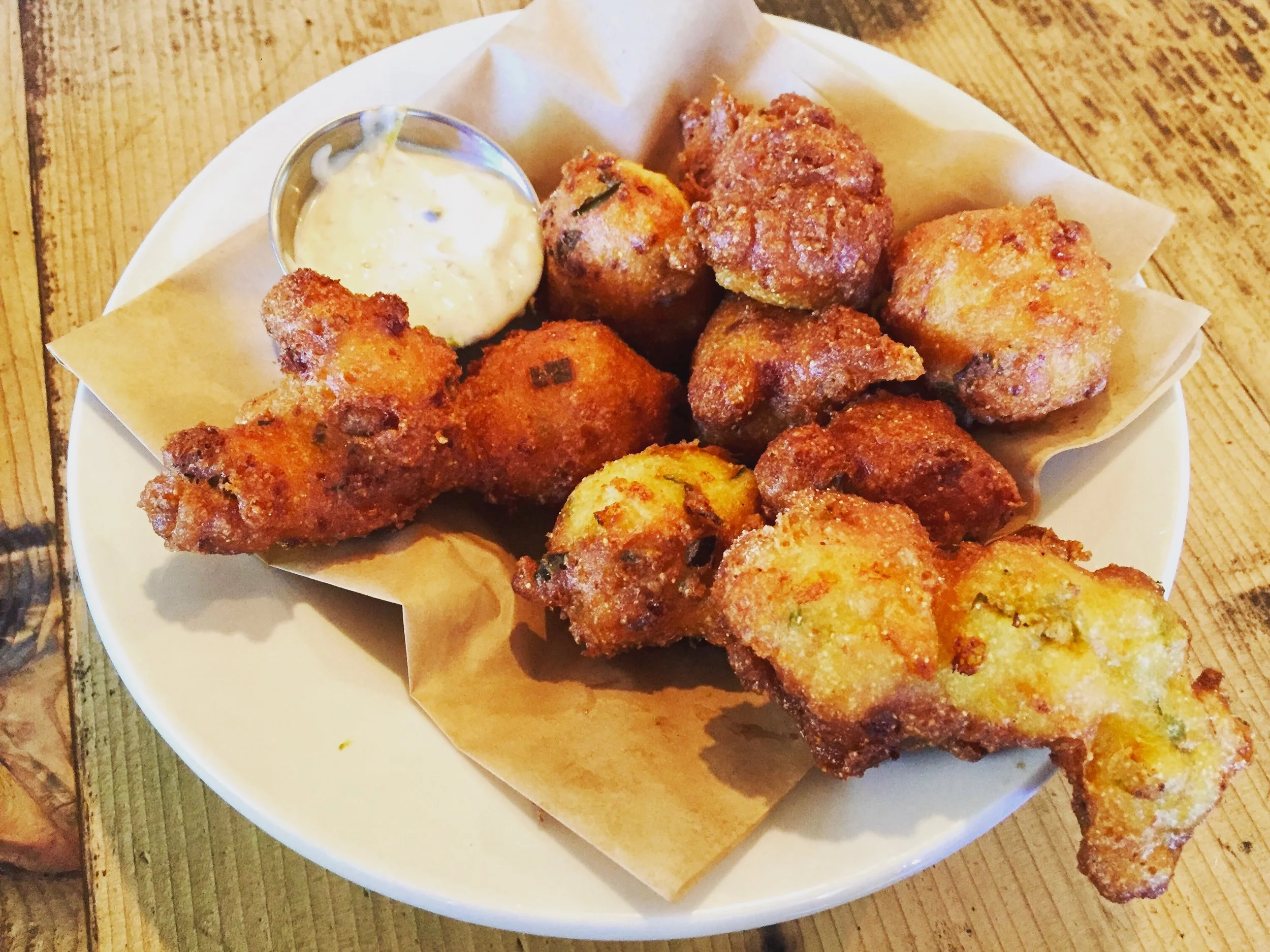 And if you're feeling really greedy, you can also start with the hush puppies. 