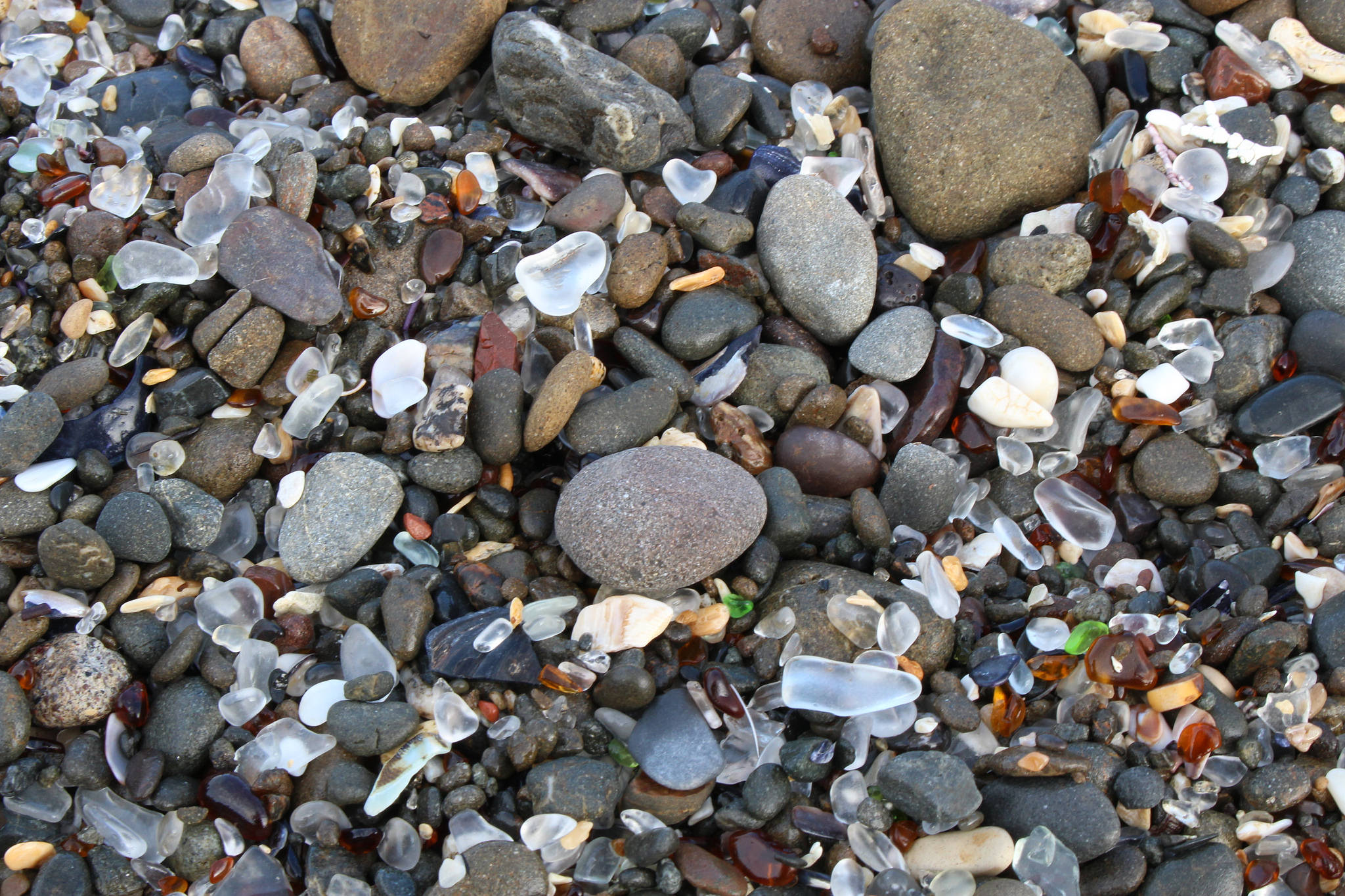 Unfortunately, there is not much glass left on the beach due to people filling up ikea bags full of it and taking it home. :/ 