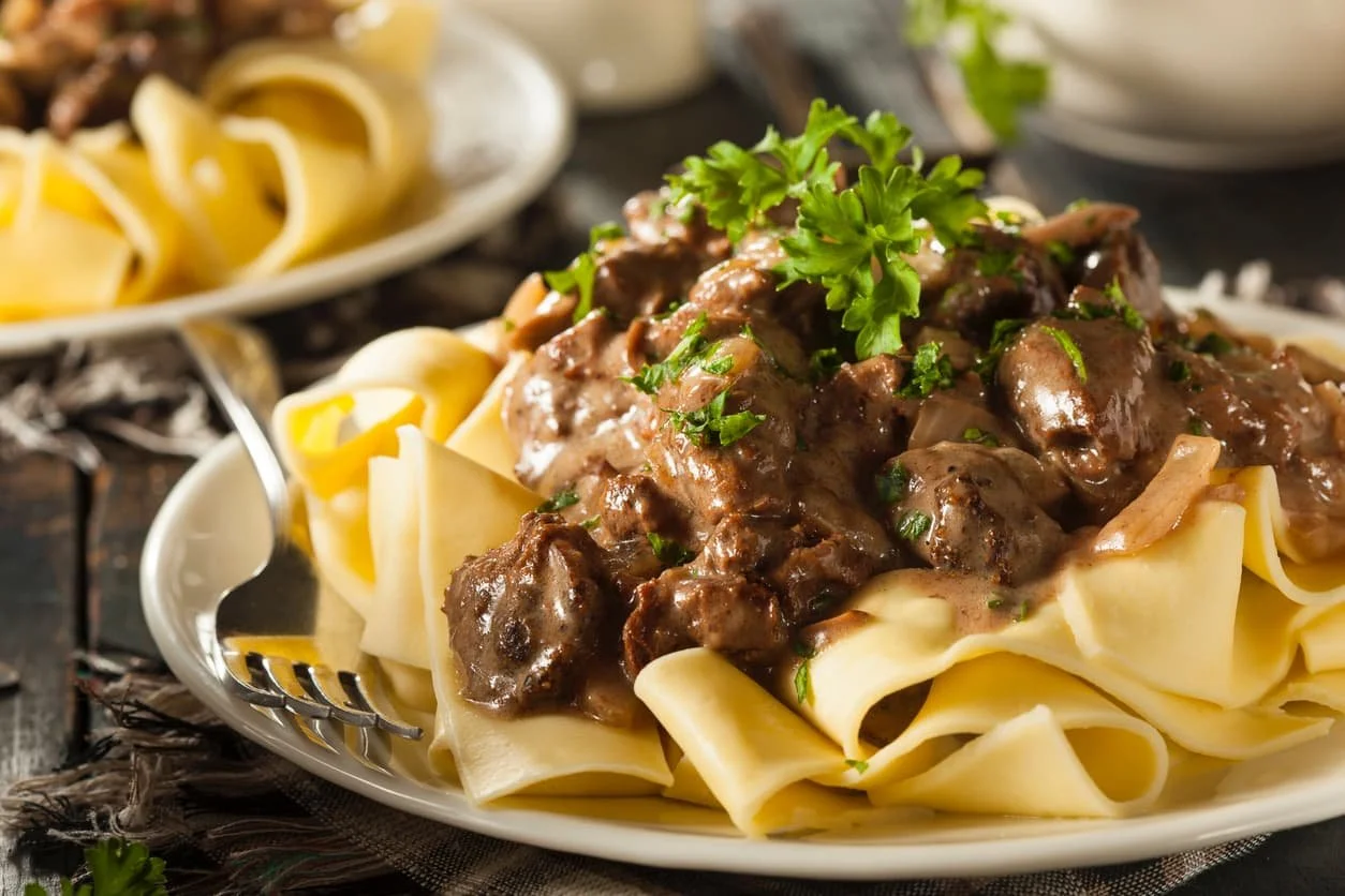 Slow Cooker Beef Stroganoff with Cremini & Porcini Mushrooms | The