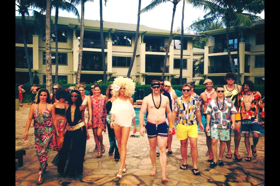 DAY 2: 70s pool party awesomeness!!! My favorite theme with fierce people at Turtle Bay Resorts Villa Pool
