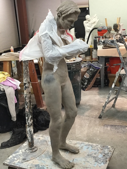 Several more hours with the model refining gesture and form, then additional days spent refining hands, face, feet and surface.