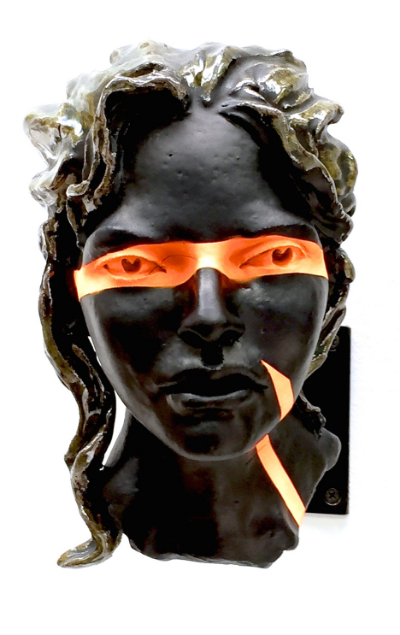 Ceramic Head Sculpture, Contemporary ceramic sculpture, wall-mounted sculpture