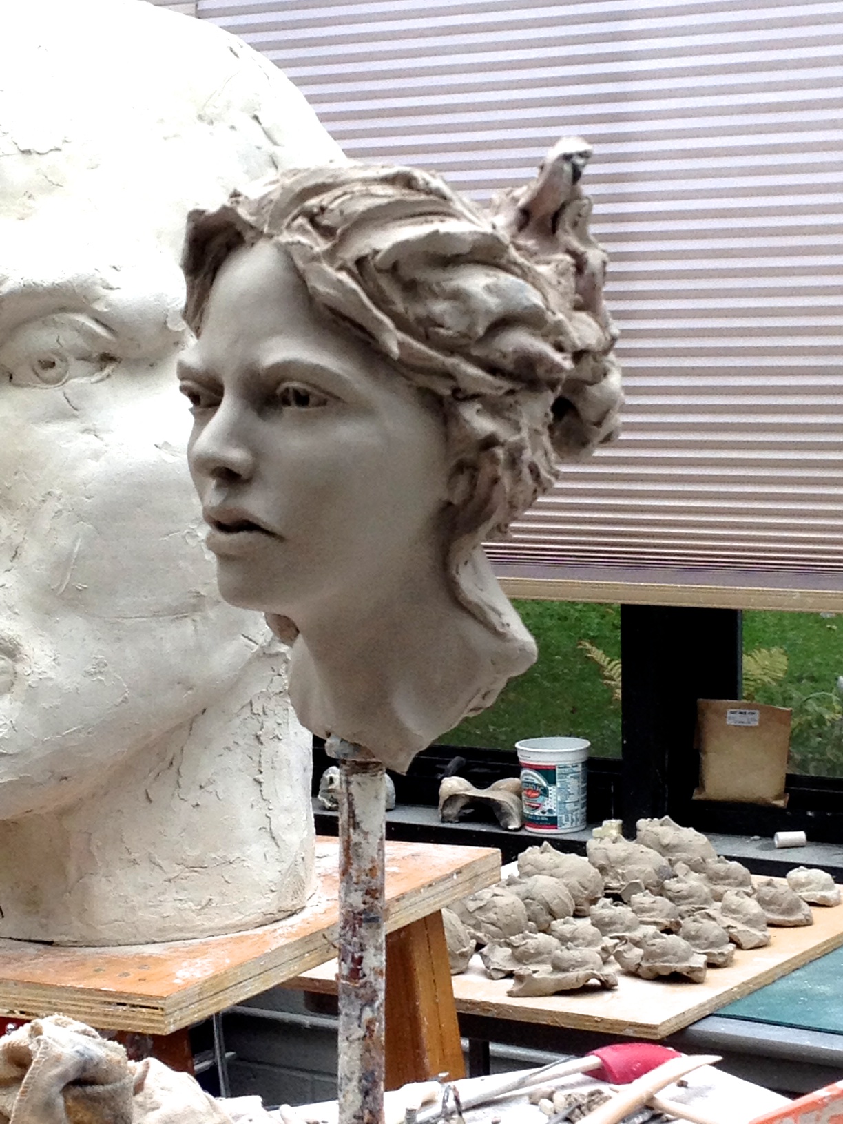 Ceramic head sculpture, work in progress,