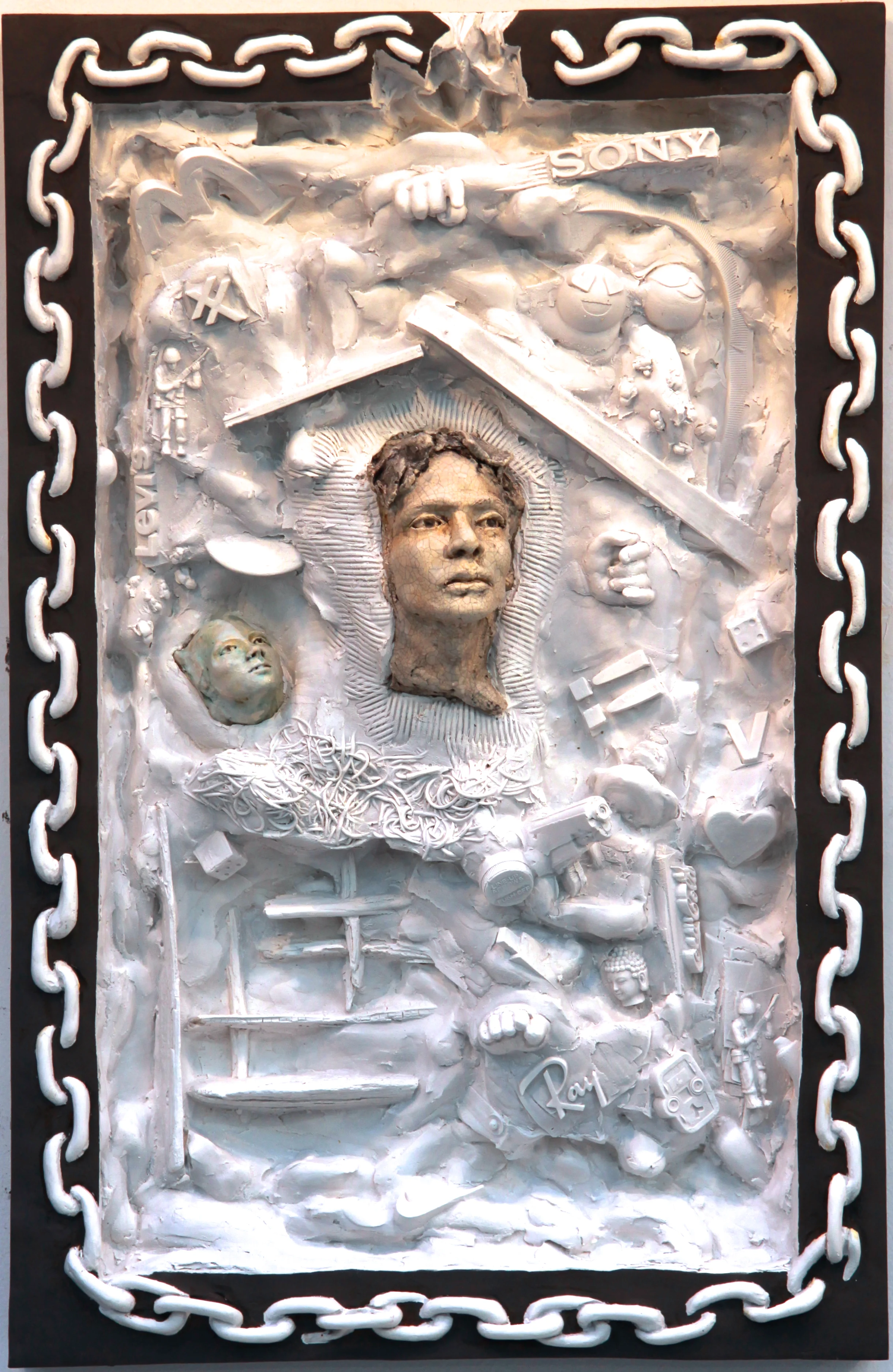 (C)scape #34, Hydrocal, carrara marble, glazed stoneware, acrylic, 30.5" x 18.5" x 5"D, 2016.
