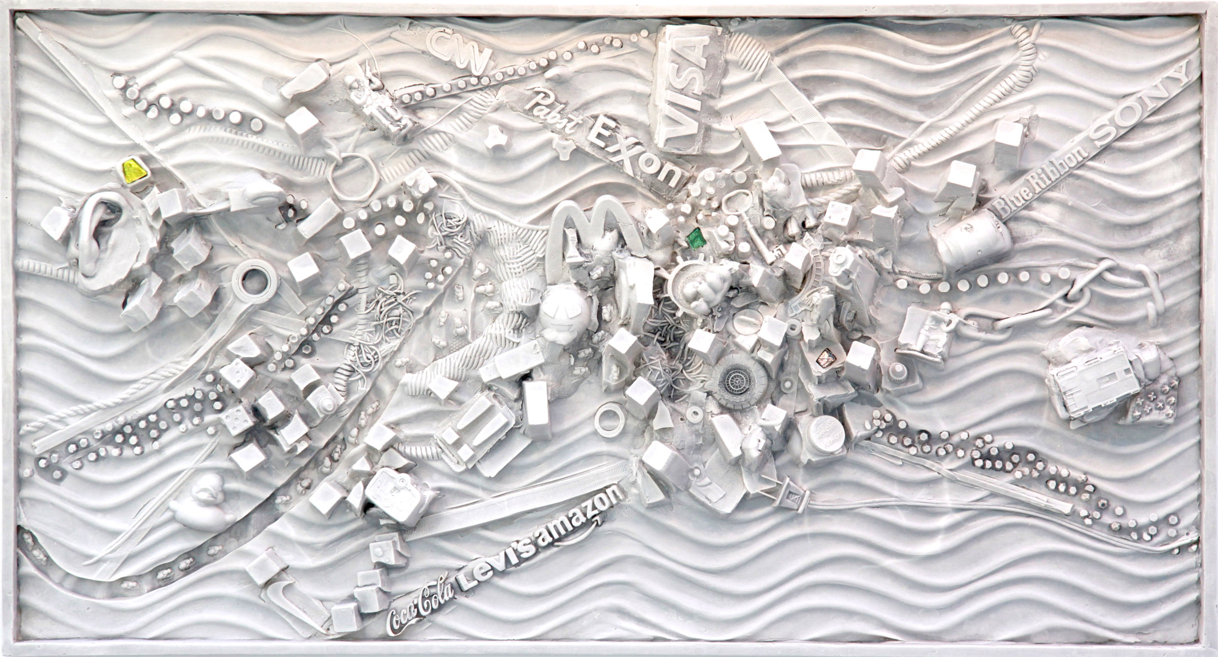 (C)scape 48 - Rhizome 21"H x 36"w x5"D, wall-mounted sculptural relief, hydrocal, Carrara marble, 2017. 