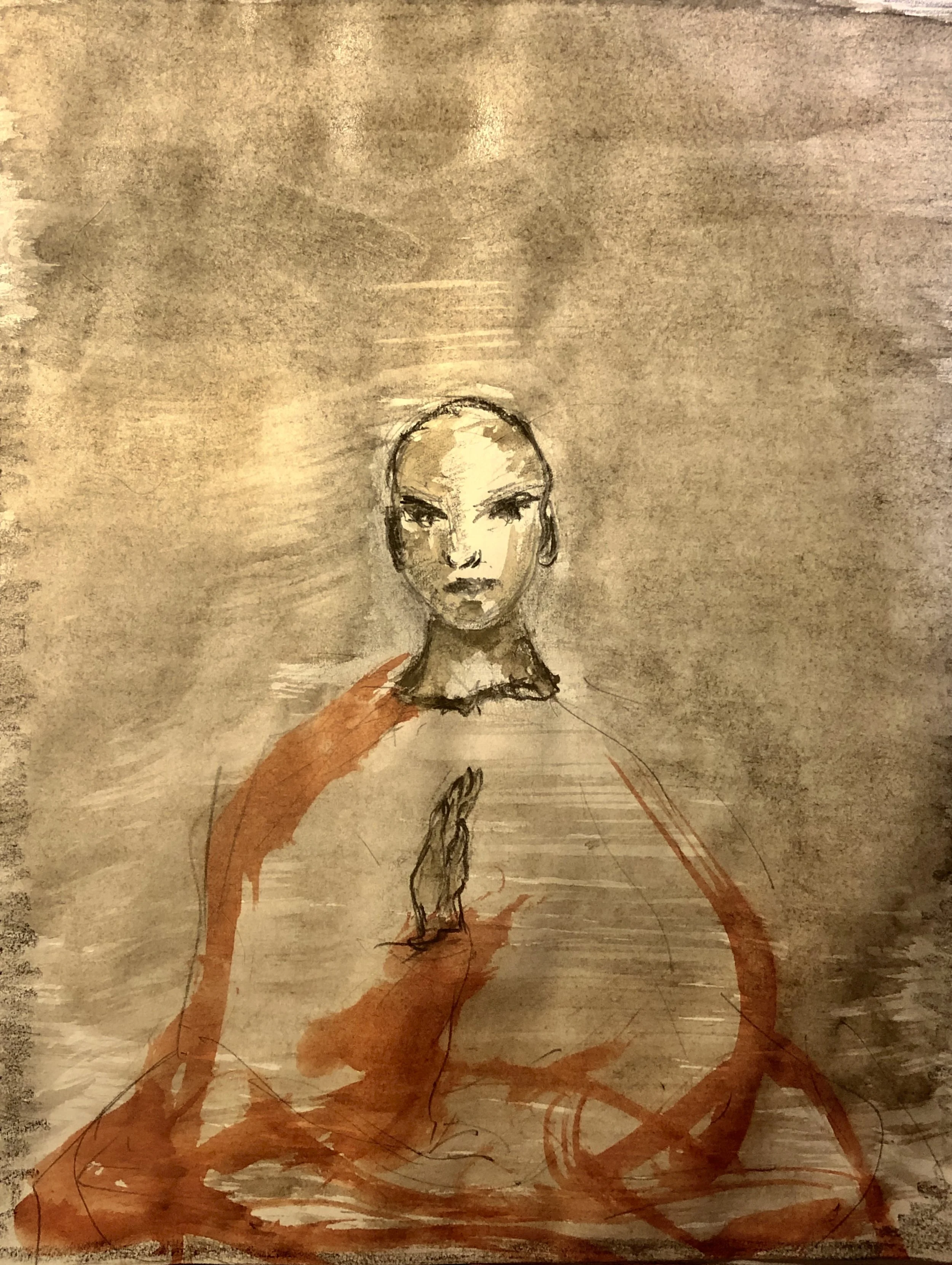  Study for a possible commission for you - Ceramic on steel -  head and hand elements would be glazed stoneware, the rest is etched steel as in previous work. sized to work on your wall. 