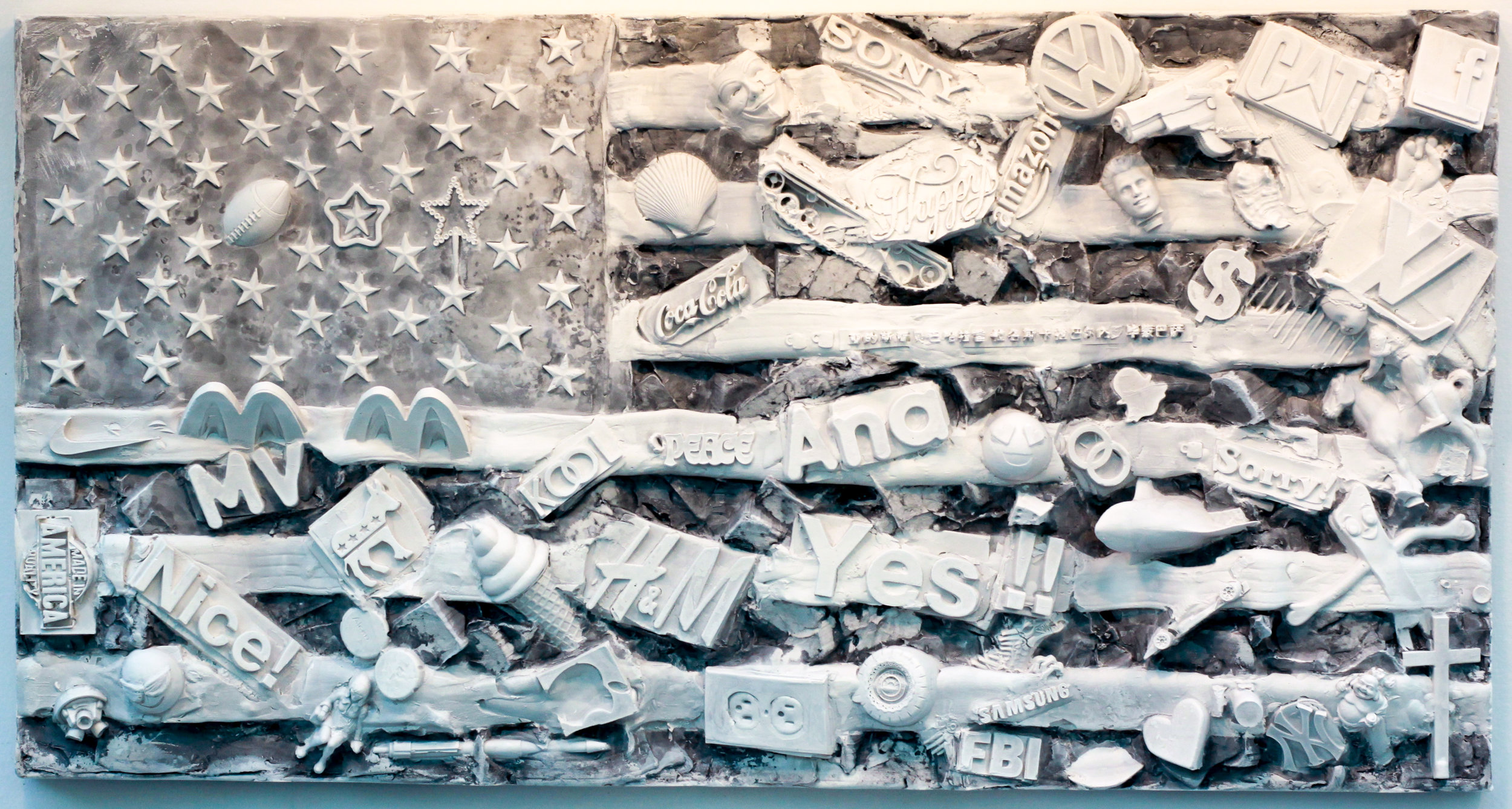  Shared Spaces- Mount Vernon, NY - Jan 2019, 18x34x4, hydrocal and Carrara marble, wall-mounted 