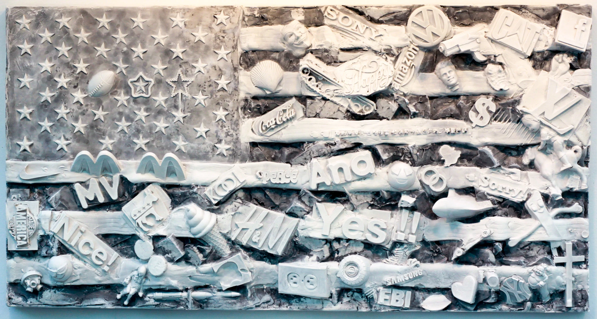 Finished piece, Shared Spaces- Mount Vernon, 18x35x4, hydrocal and Carrara marble, 2019