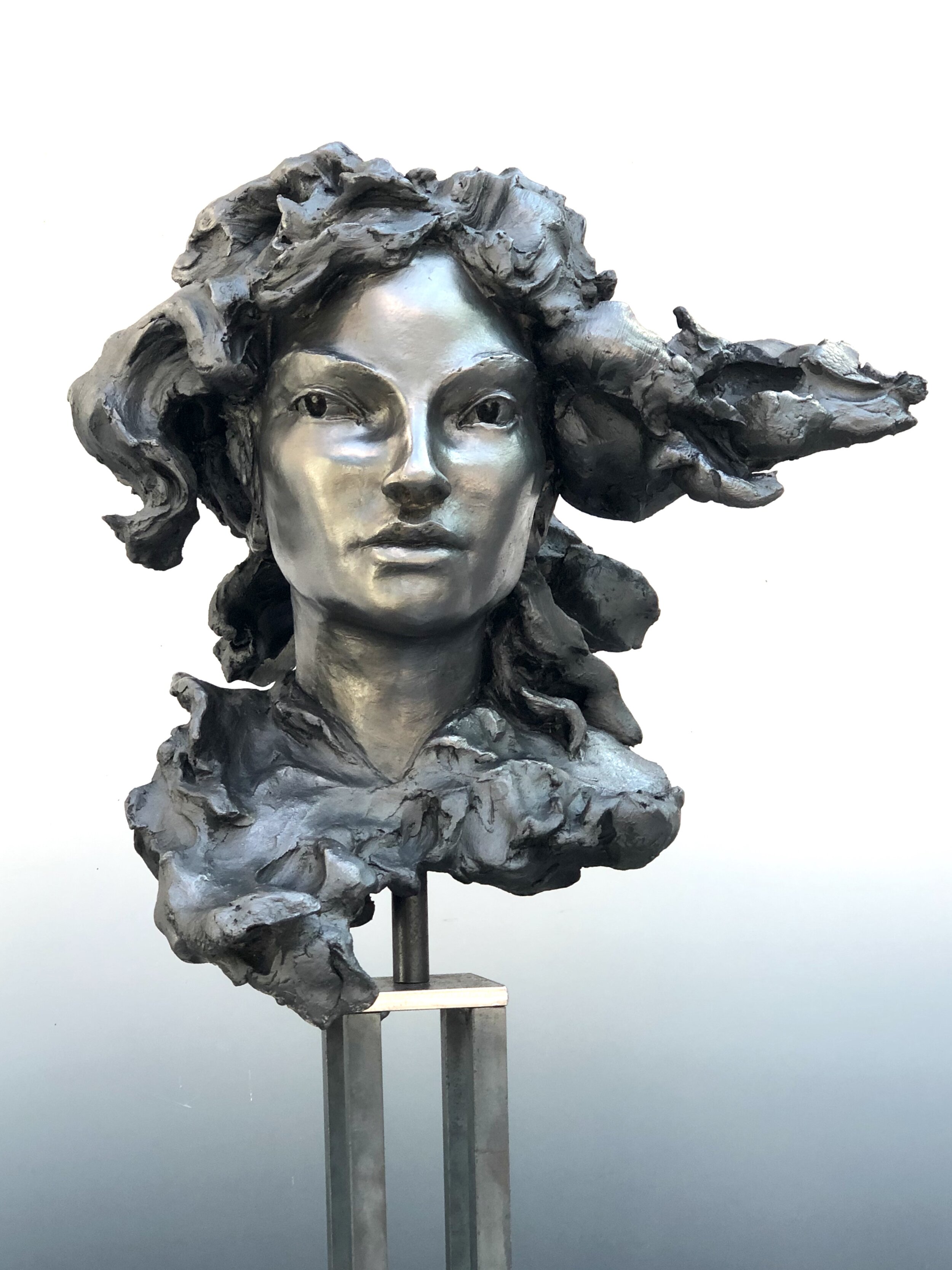  Woman’s Head- Lucky Boys Confusion- lifesize stoneware with patina 