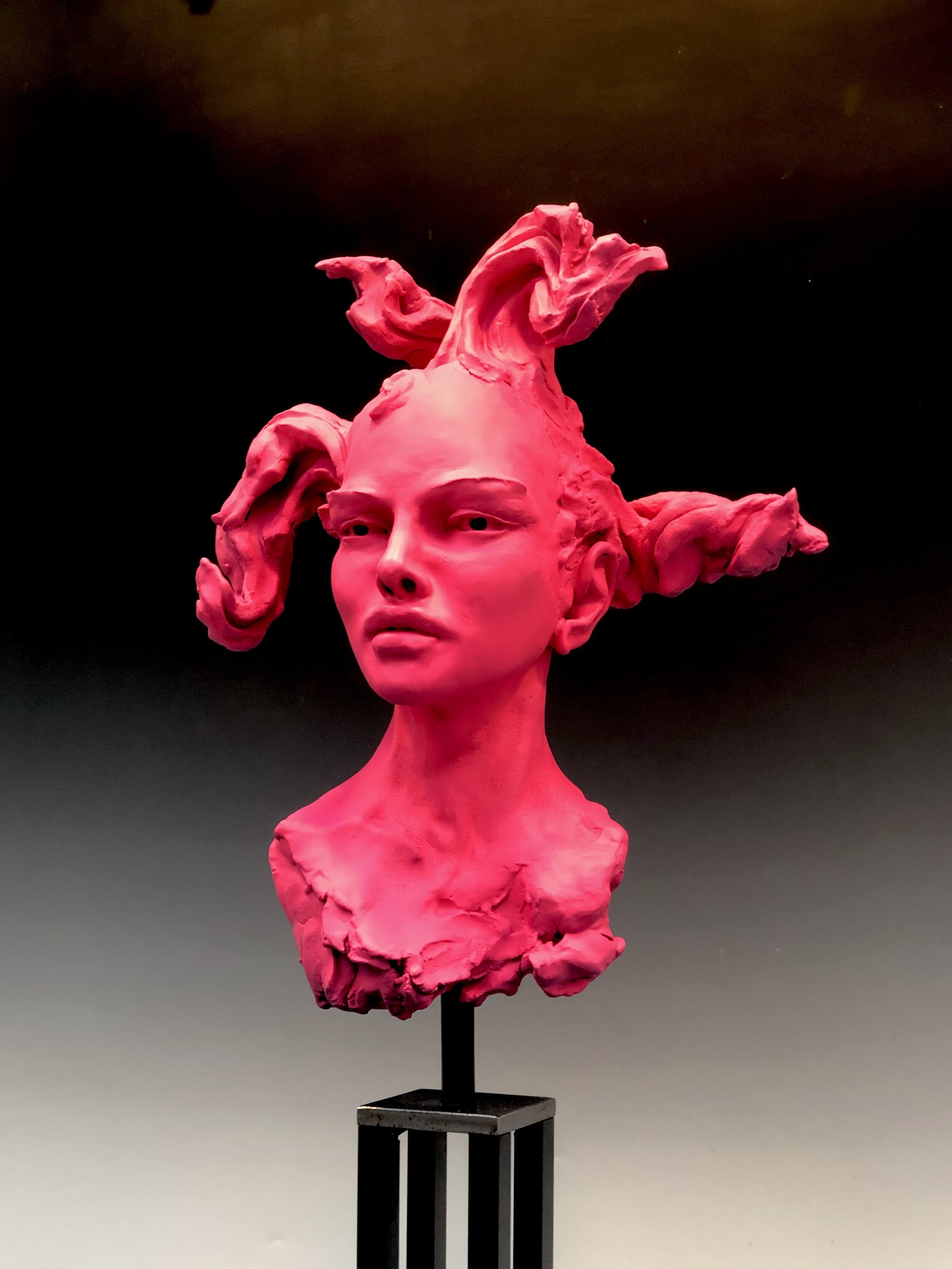 Woman's Head (wild hair, fluorescent magenta) - Bob Clyatt Sculpture.jpg