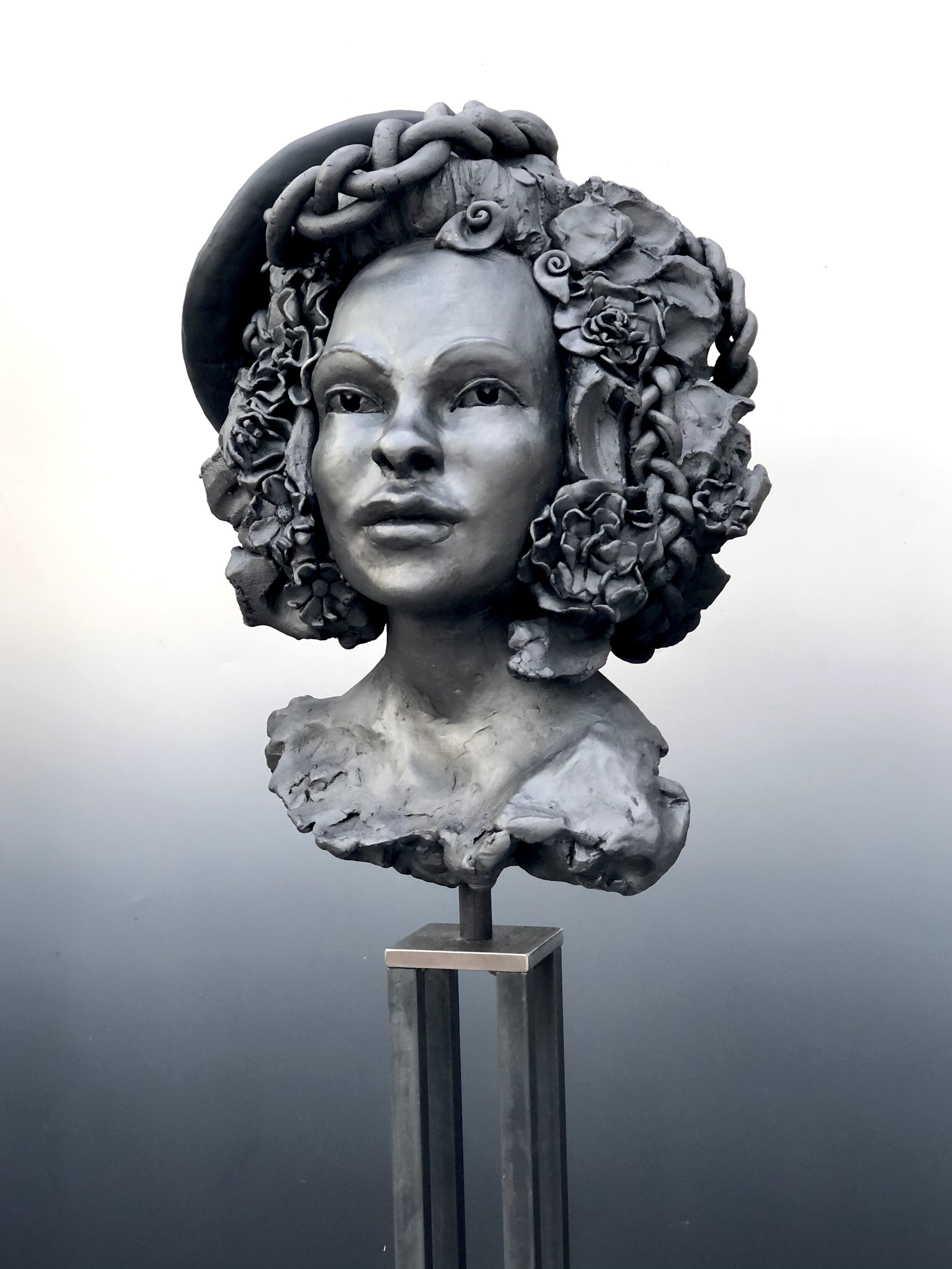  CoPortrait 2, created with V Cybil Charlier,  stoneware with patina, lifesize. 