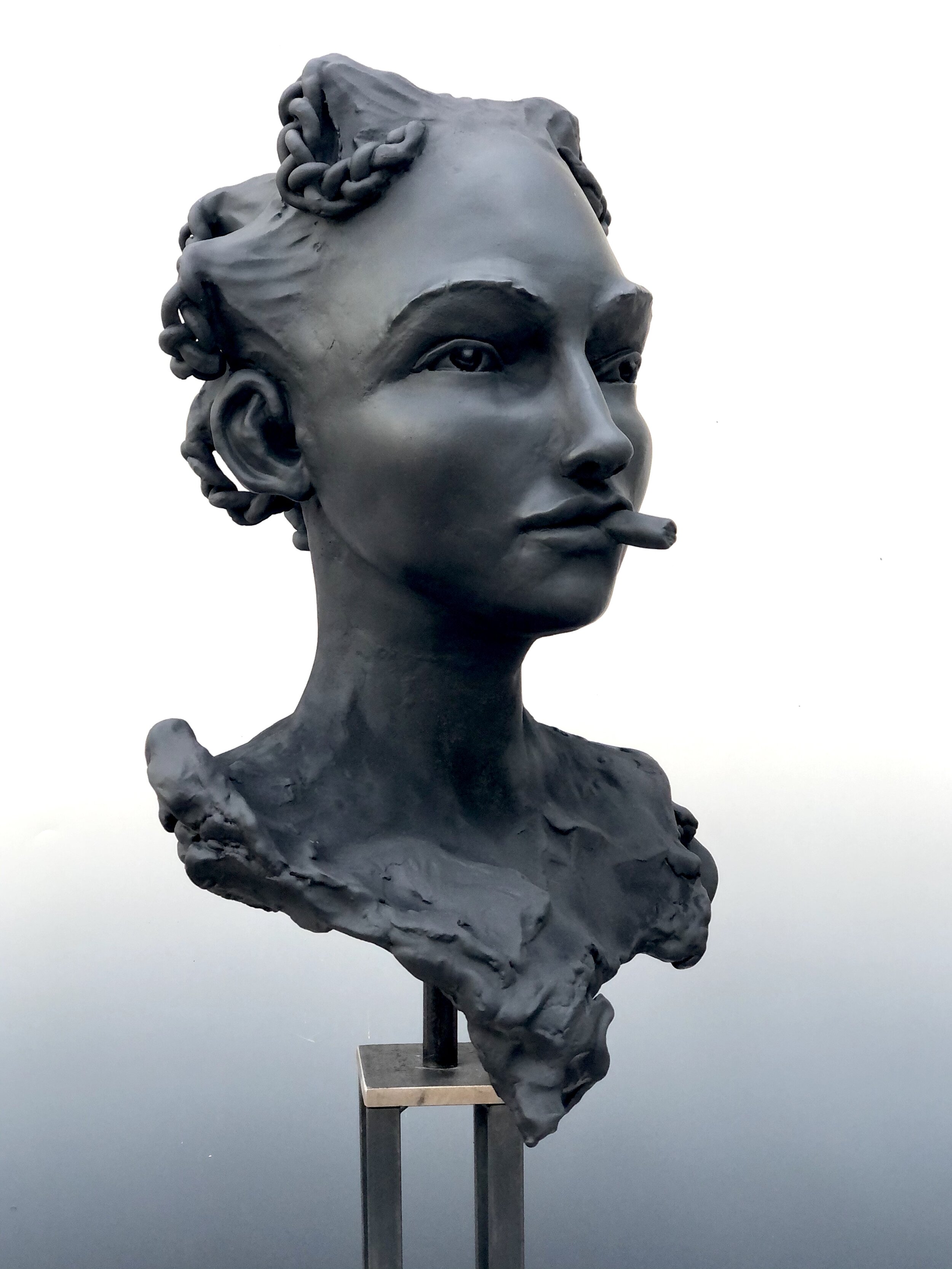  CoPortrait #3, created with V Cybil Charlier, stoneware with patina, 120% lifesize. 