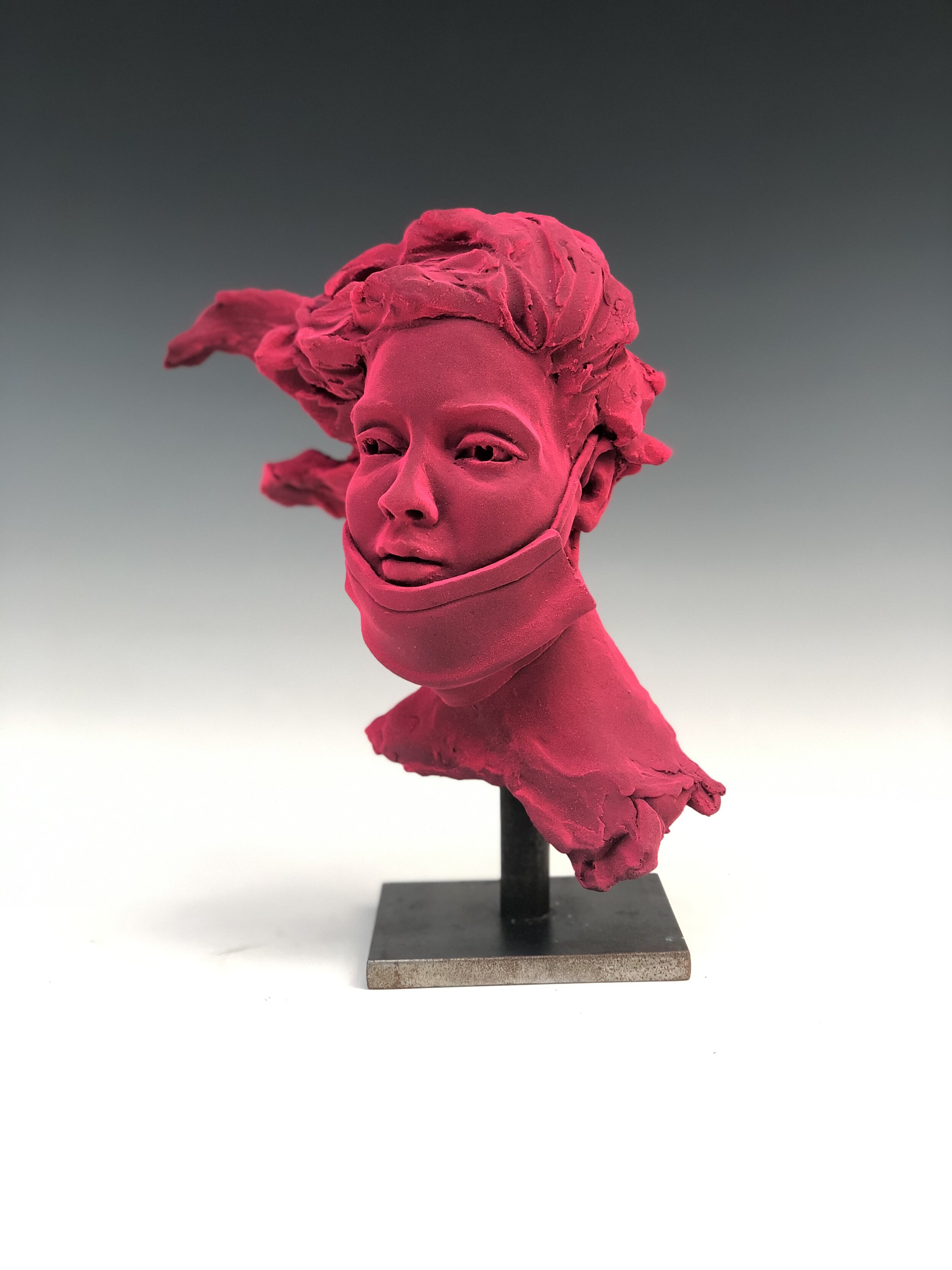  Woman with Mask-fluorescent magenta patina 
