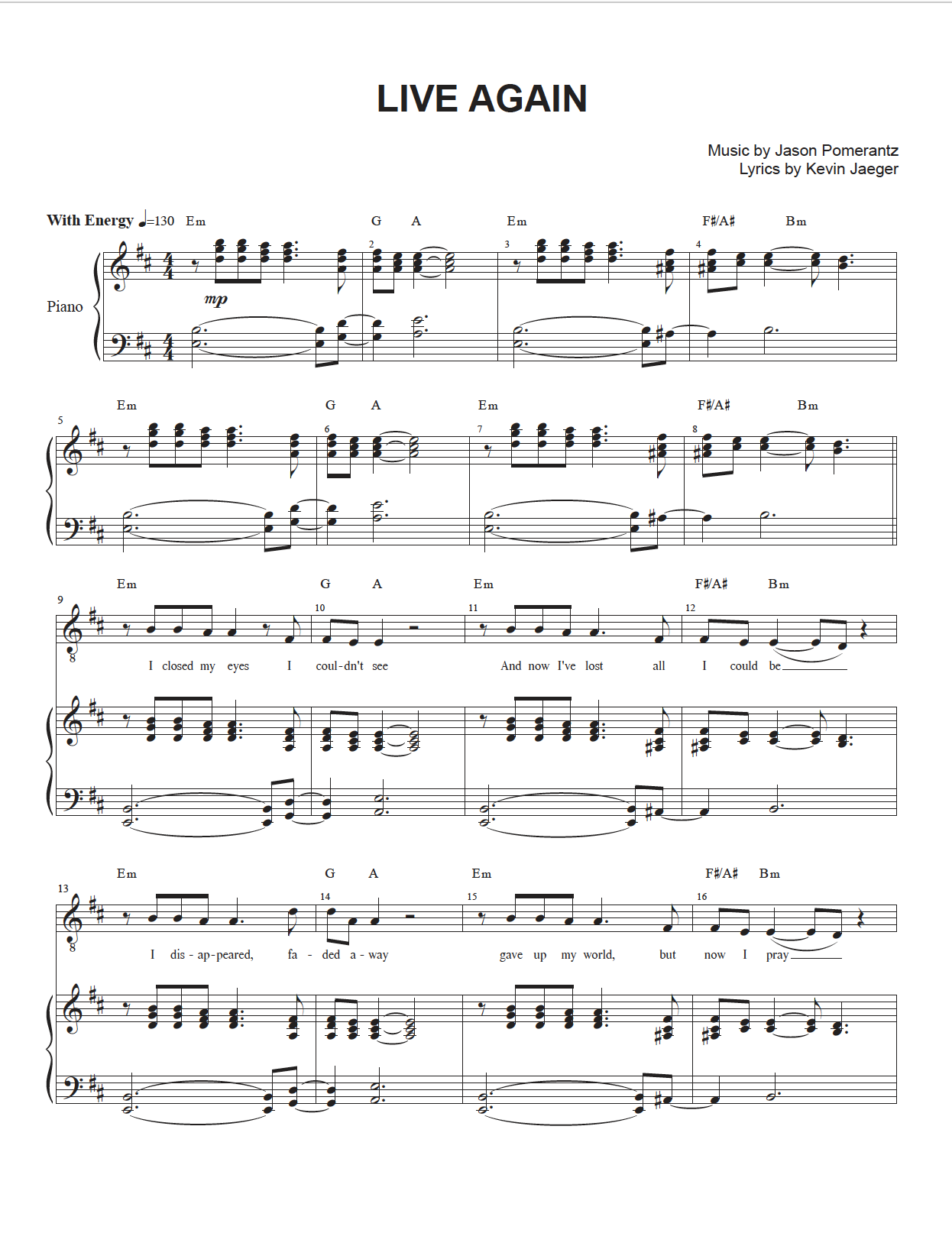 Live Again (Piano/Vocal Sheet Music + Instrumental Track)