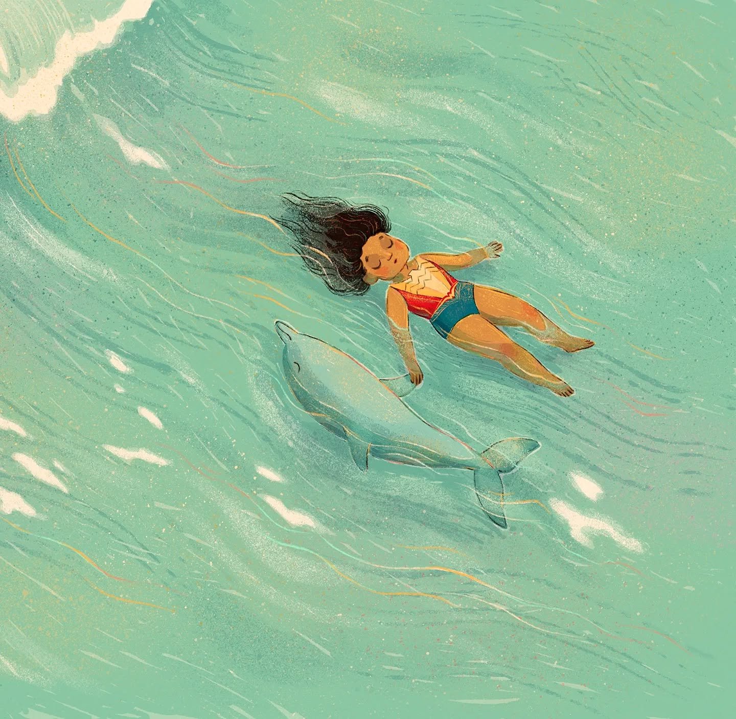 A favorite page from Diana and the Dolphin. &quot;The ocean ebbed and flowed, like breathing, in and out.&quot;

#chamisakellogg #kidlitauthor #kidlitillustrator