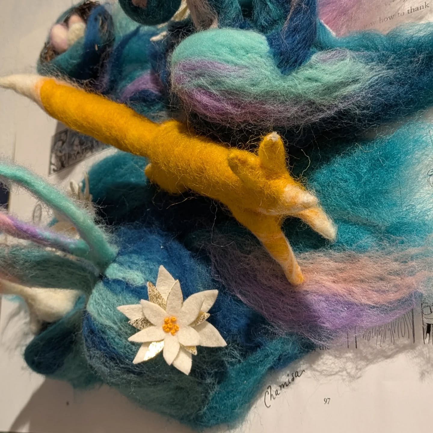 A couple more detail shots of my piece &quot;Open for Adventure&quot; for the show Fireplace Fables by @artistsoffthepage 🐰🦊

Last chance to catch this show is TONIGHT 4-6pm. @adxportland 417 SE 11th Ave Portland.

#portlandartist #needlefelting #a