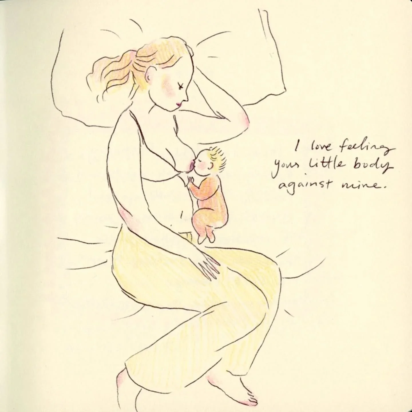 In March I gave birth to my first child, and since then I've been keeping a "fourth trimester" sketchbook. It's messy and delicate, just like this period of time. Here are a few pages, and I've posted all the pages from the first six weeks 