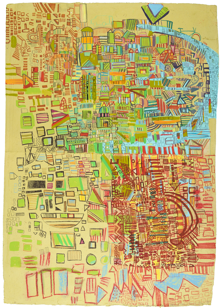 green occupied 5 | pencil, ink, marker, silkscreen, and acrylic on paper | 36" x 24" | 2014