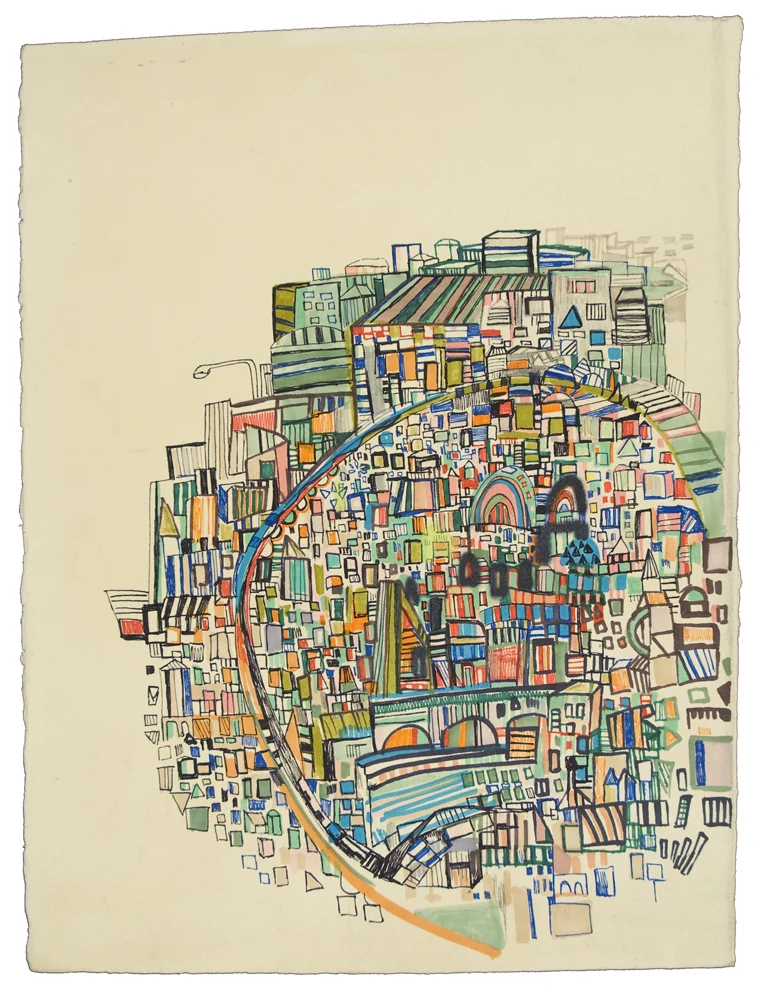 moving through | pencil, marker, monotype on paper | 17" x 15" | 2012