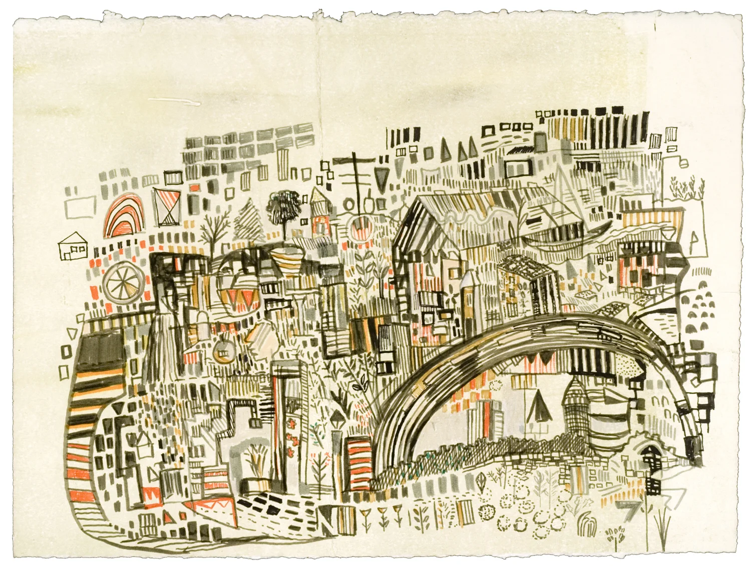 bridge route | pencil, marker, monotype on paper | 11" x 14" | 2010