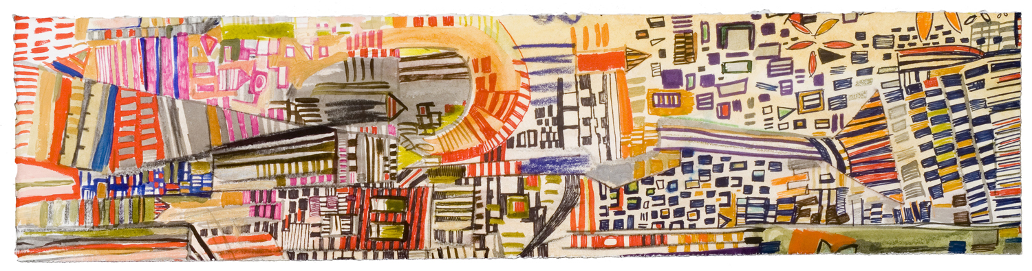 Waiting Around Map 2 | pencil, marker, acrylic, monotype on paper | 5" x 20" | 2010