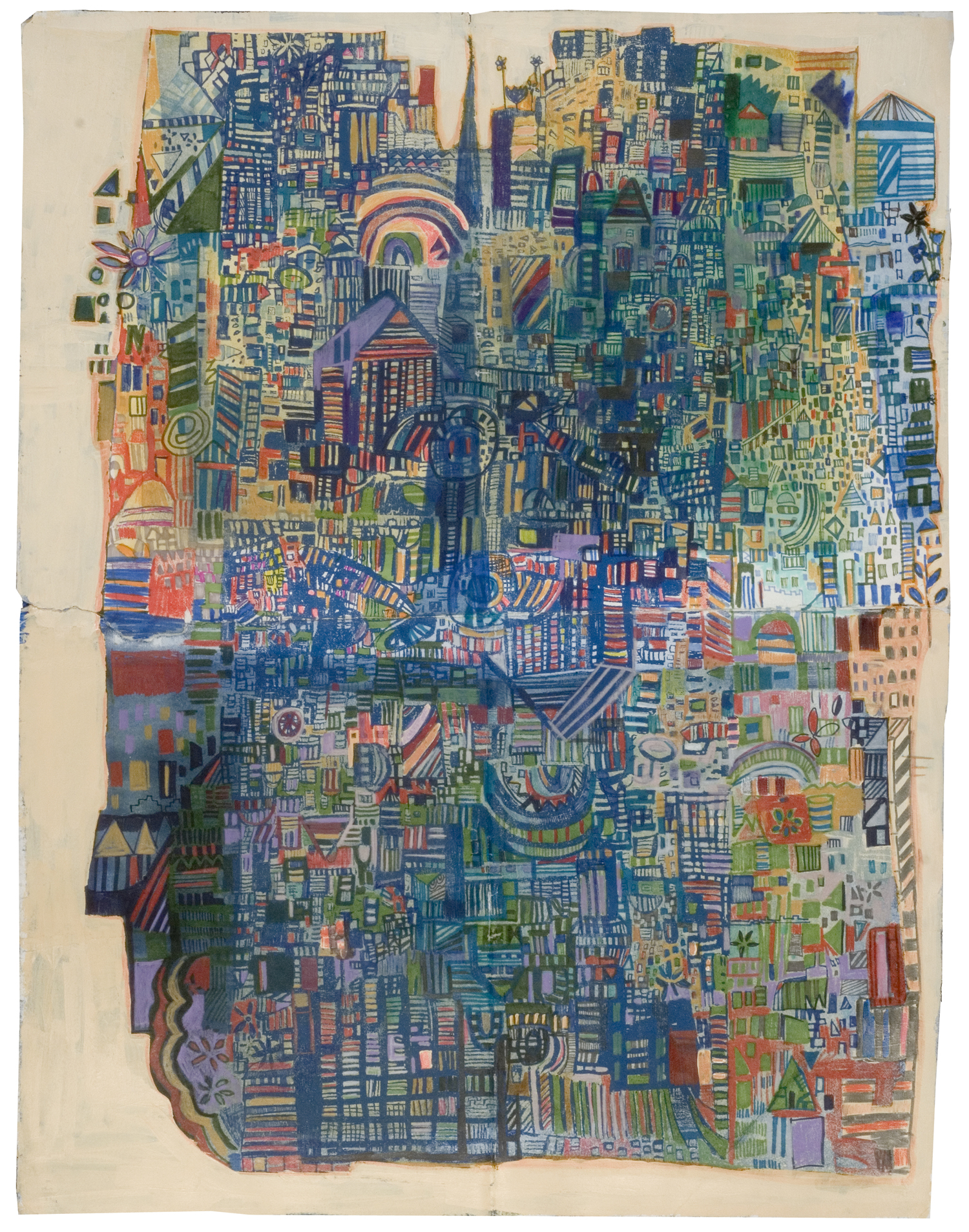 blue corner | pencil, marker, silkscreen, acrylic on paper | 26" x 20" | 2010