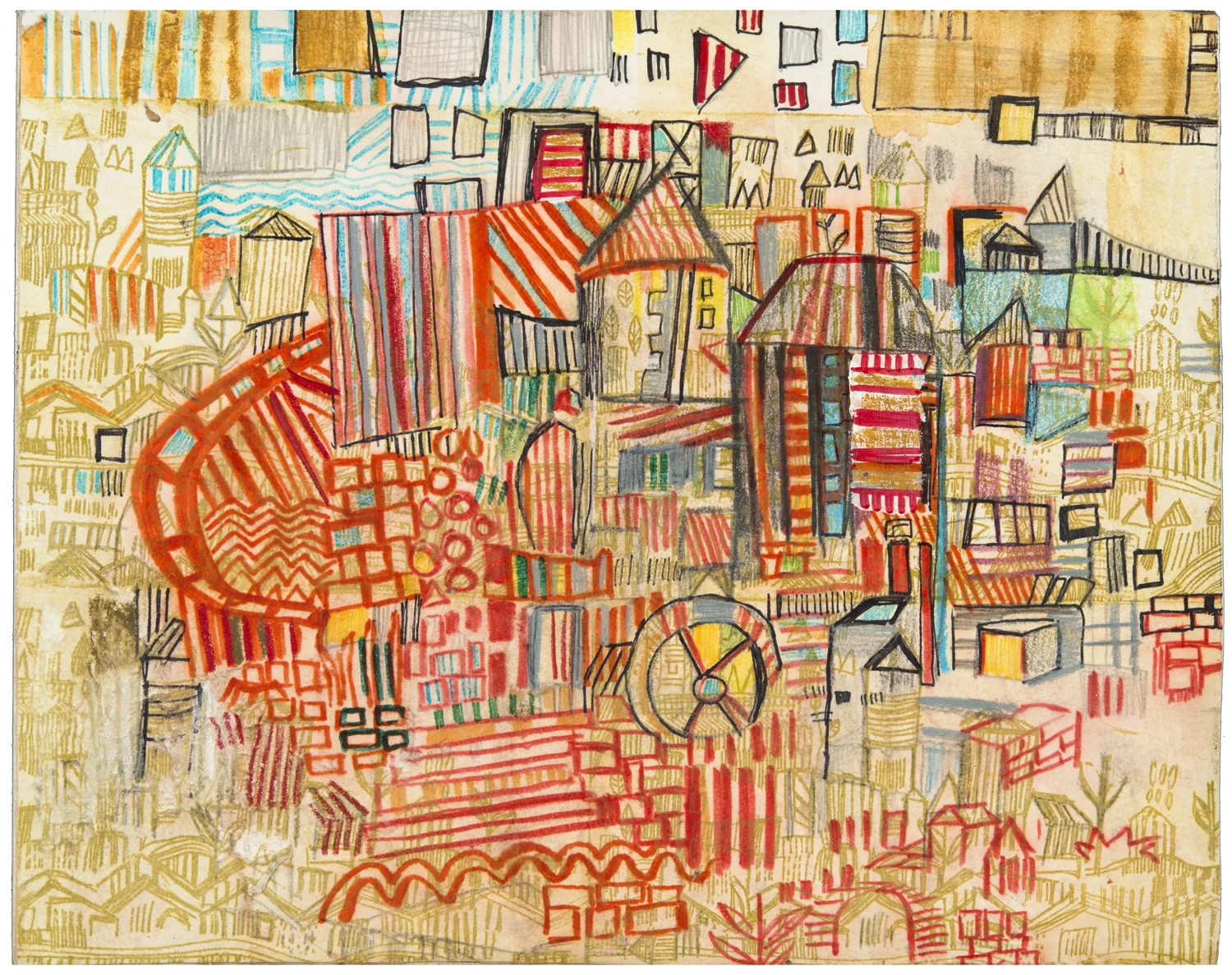  walkway | pencil, ink, marker, and intaglio on paper adhered to panel | 8" x 10" | 2013.  Prints are available.   