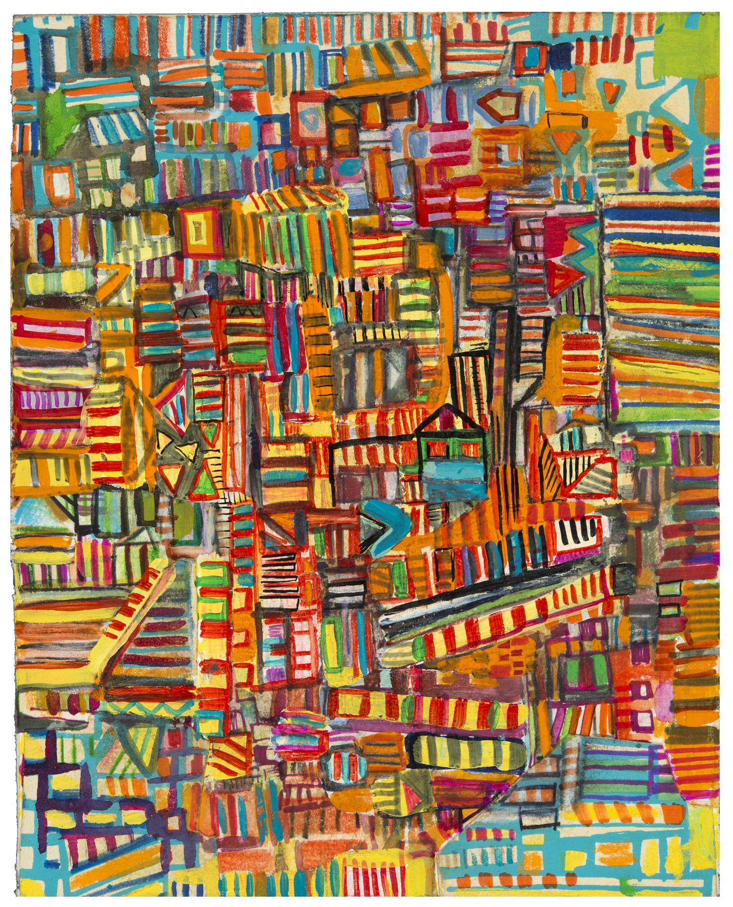 Fairmount electric | pencil, ink, marker, acrylic, and silkscreen collage on paper adhered to panel | 10" x 8" | 2014