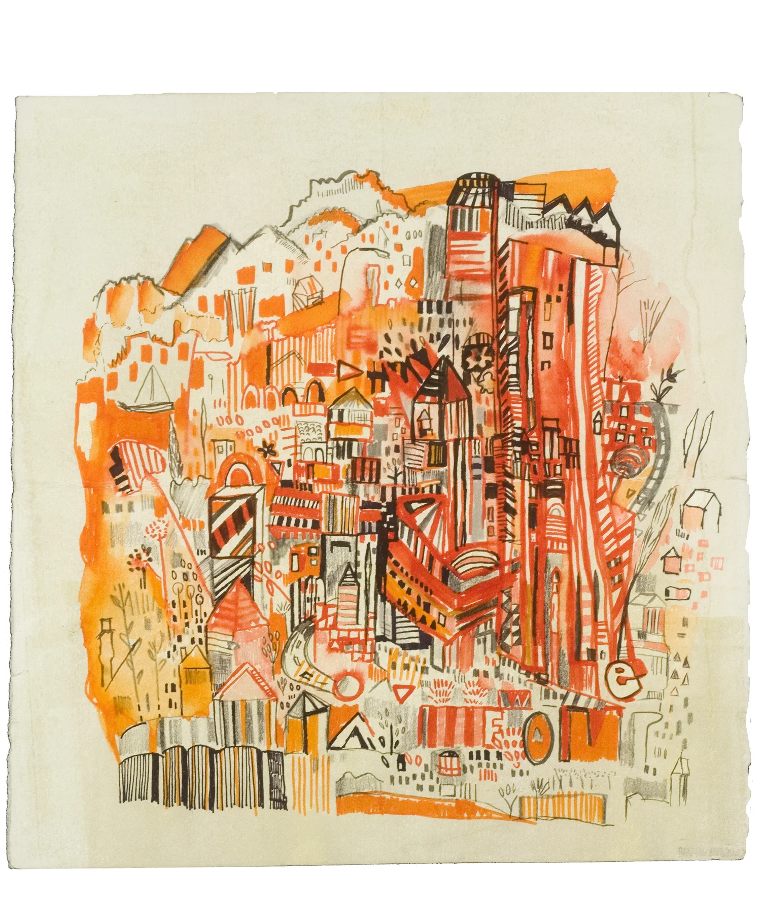 orange and red hill 2 | pencil, marker, watercolor on paper | 12" x 13" | 2010