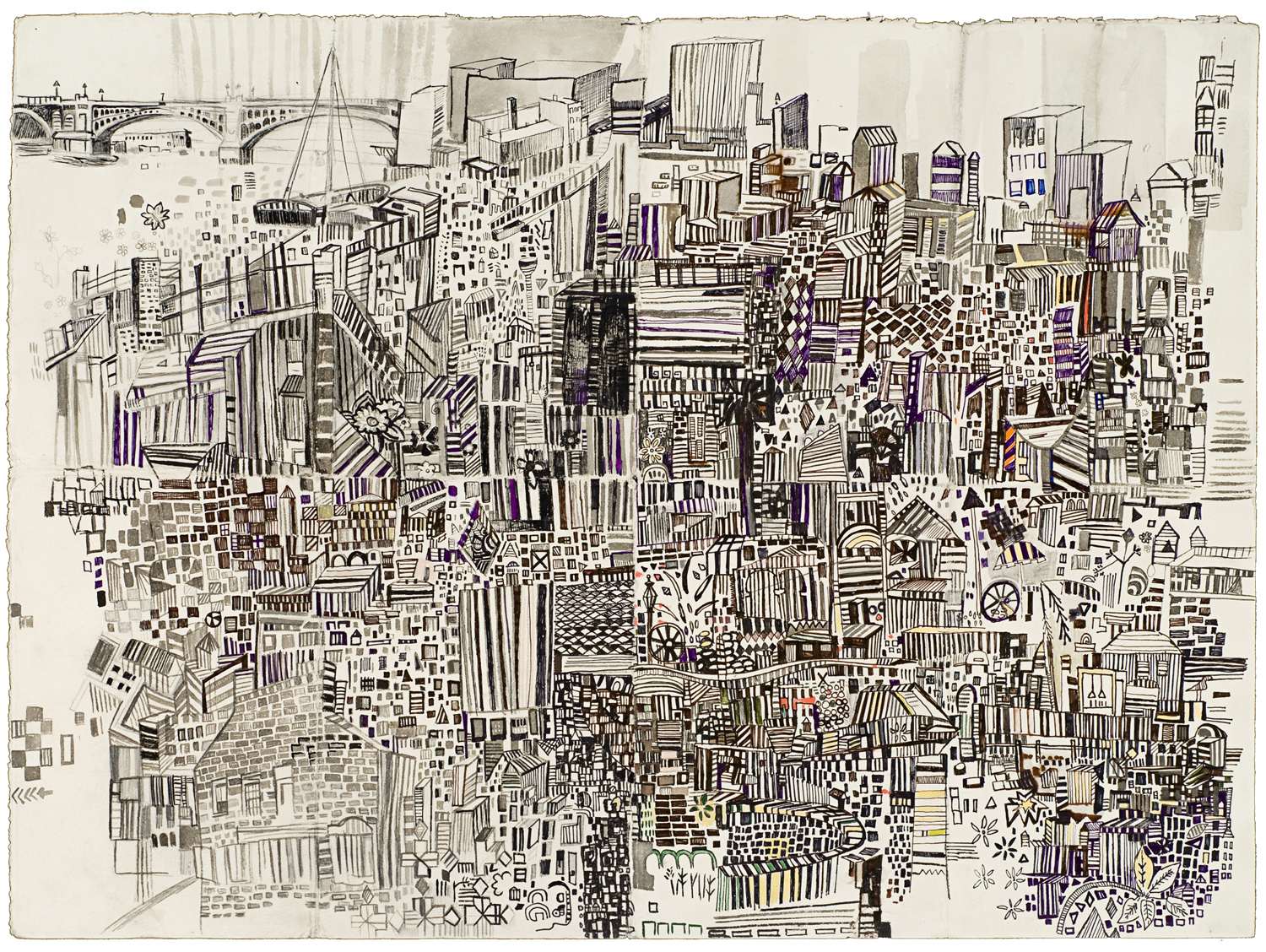 Built Up 2 | Pencil, marker, monotype on paper | 22" x 30" | 2009