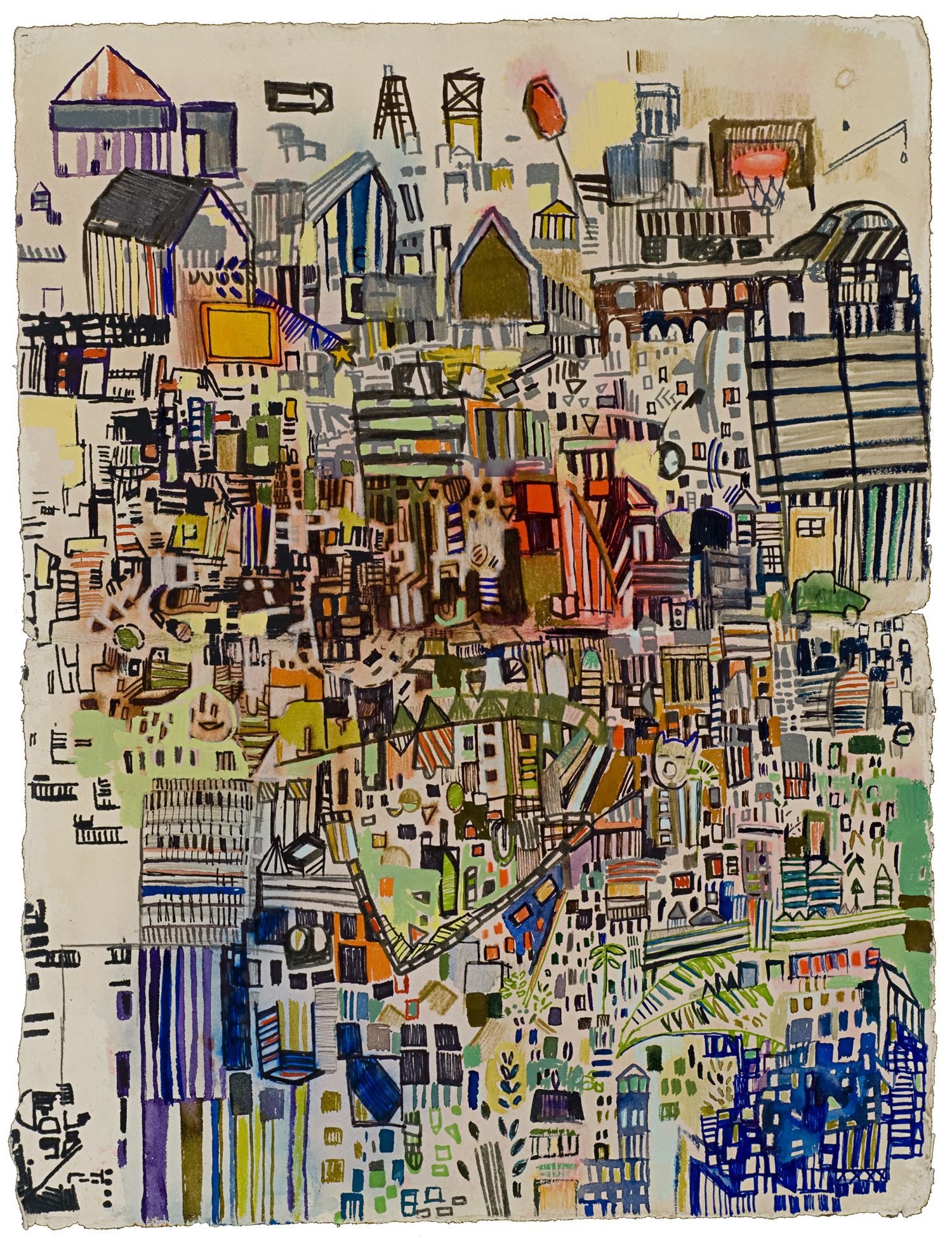 Across Town | Pencil, marker, and ink on paper | 12" x 7" | 2008