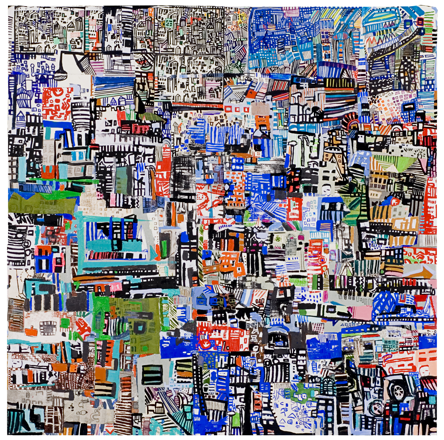 Port of Transshipment | Pencil, marker, screenprint collage on panel | 36" x 36" | 2008