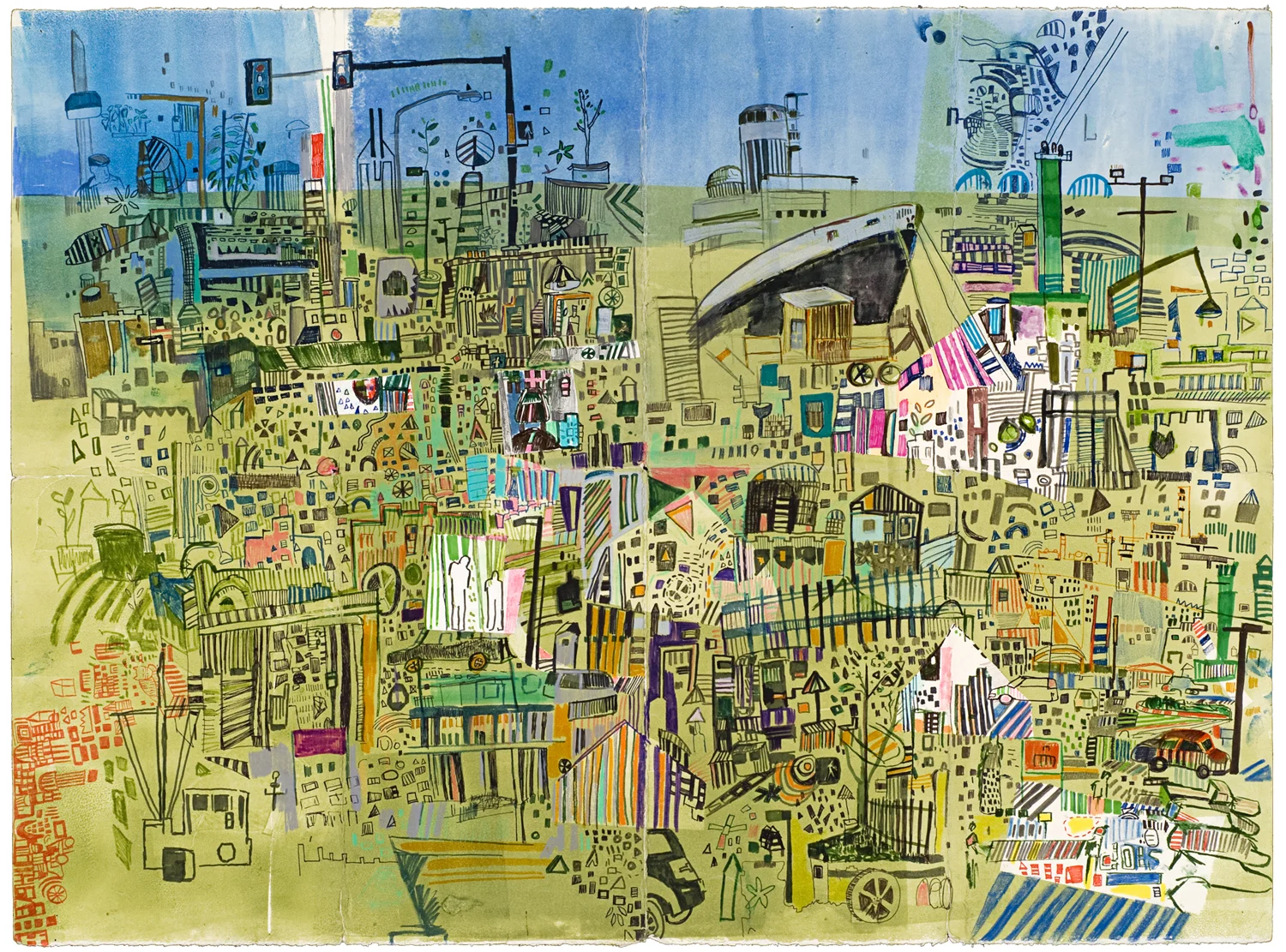 Columbus Ave Map | Pencil, marker, and monotype on paper | 22" x 30" | 2008