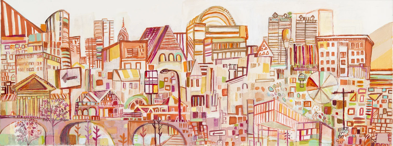  20th St. Dreams | pencil,&nbsp;marker,&nbsp;watercolor, and acrylic on paper | 10" x 28" | 2015 