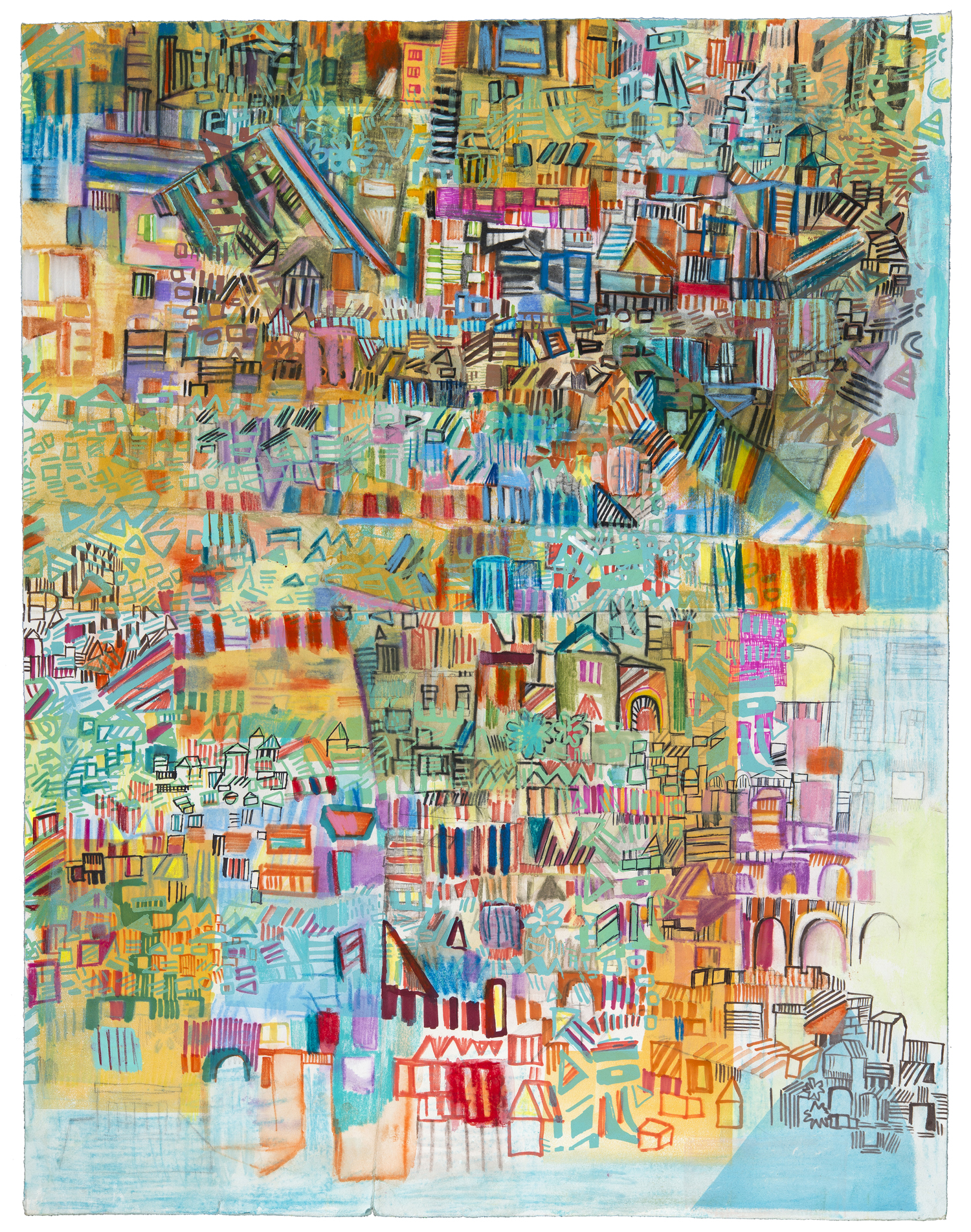 Fairmount route 2 | pencil, marker, screenprint, monotype, and watercolor on paper | 28" x 22" | 2016