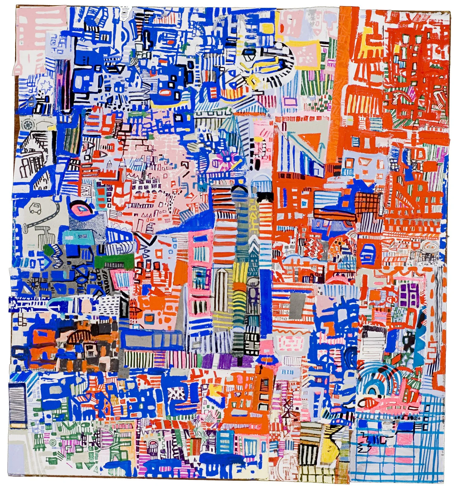  waiting around | pencil, ink, marker screen print, acrylic on panel | 36" x 36" | 2015. 