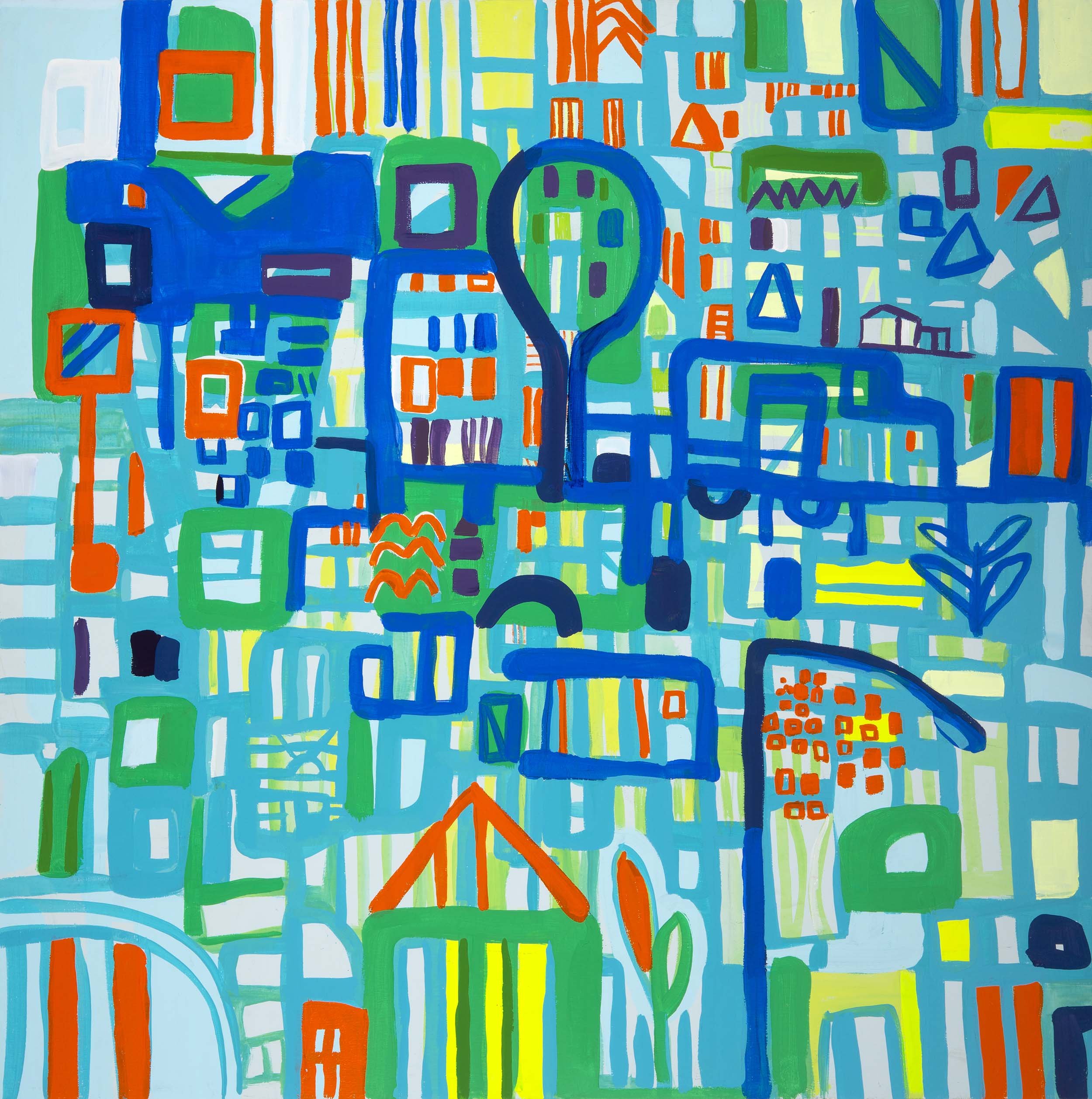  walk across town | acrylic on panel | 36" x 36" | 2022  Available by  request     