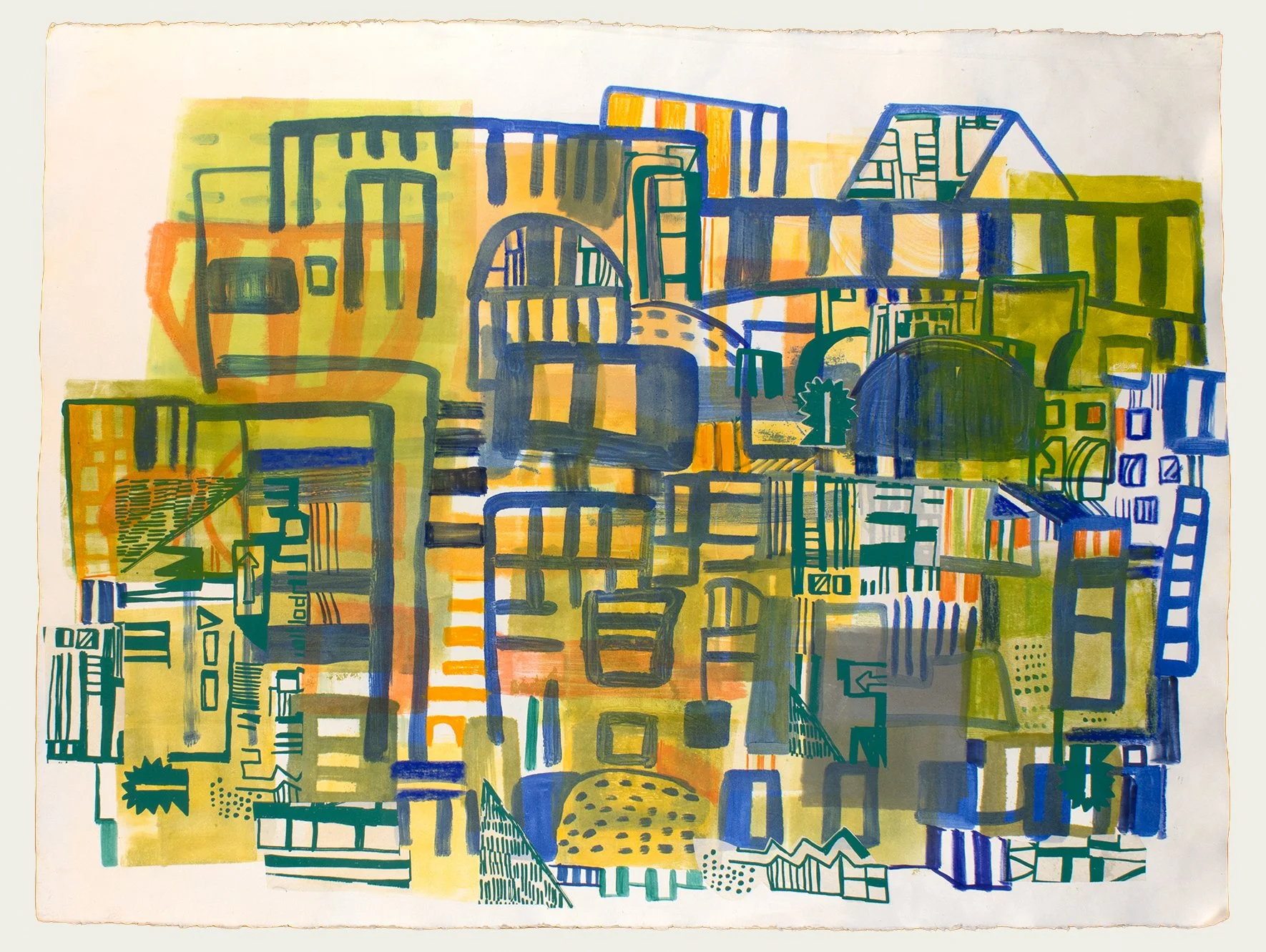  Blue Map 8 — pencil, marker, gouache, screenprint, collage, monoprint on paper — 23" × 29" — 2025.  Link to purchase  