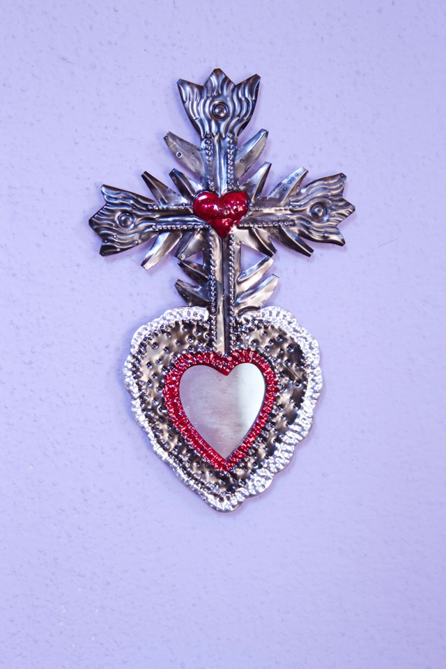 tin cross heart mirror