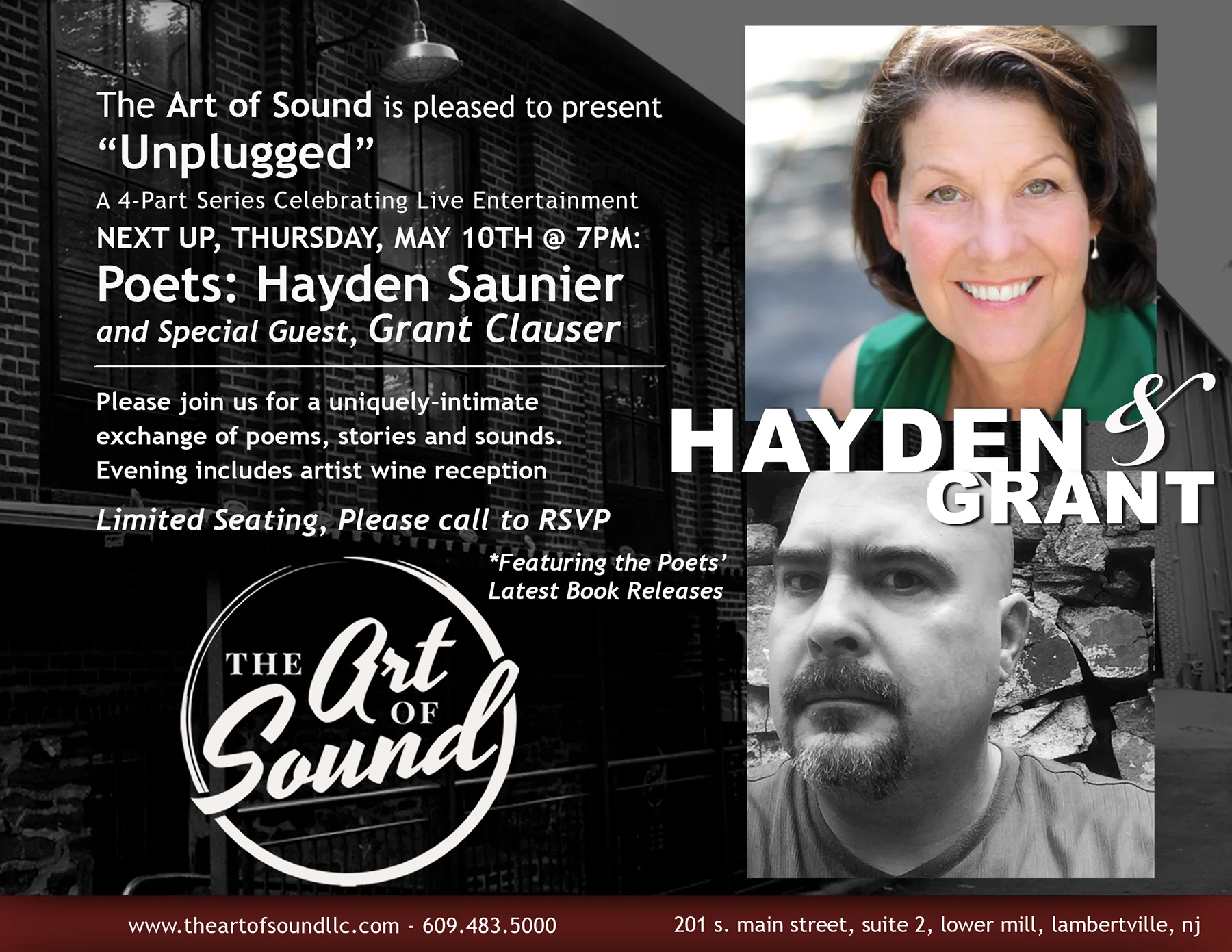 Don't miss the next performance, featuring Poetry Readings by Hayden & Grant, May 10th!