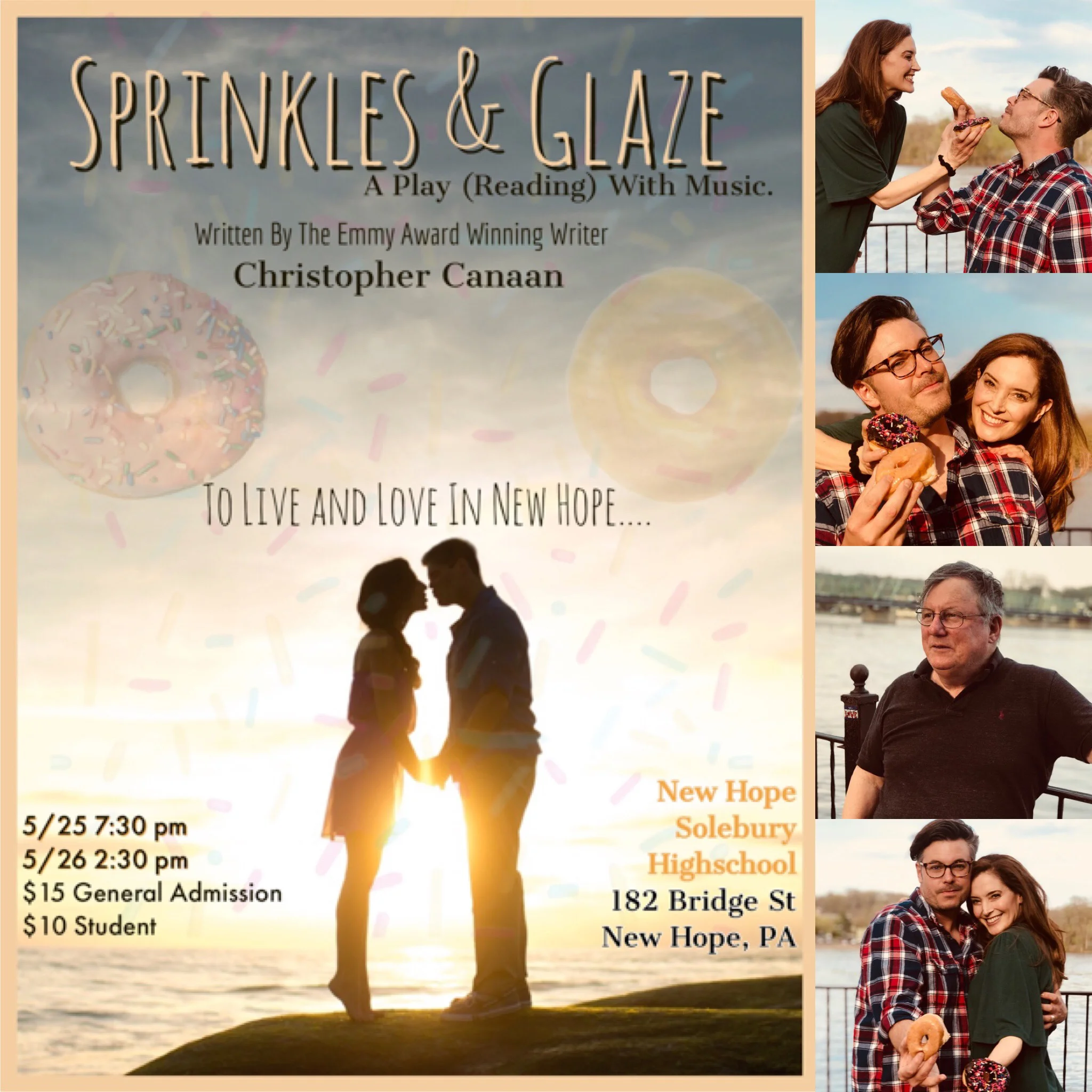 New to New Hope from LA is Emmy-Award Winning Writer Chris Canaan. Canaan presents his latest work, Sprinkles and Glaze - A Premiere about a love-story, filled with music that will touch your heart! Sprinkles & Glaze feature local performers, Deborah Peckman & Righteous Jolly. Photo Credit: Contributed