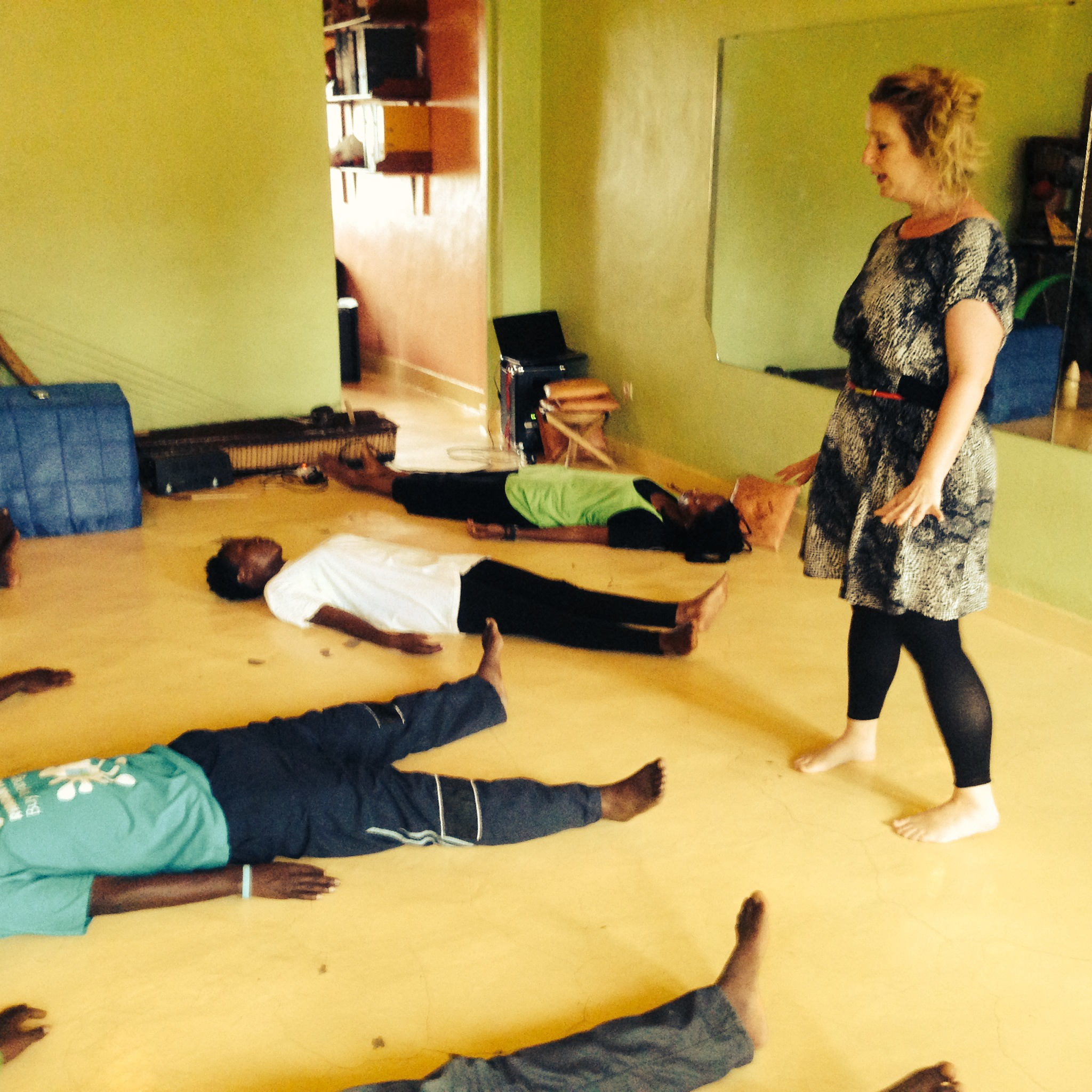 British theatre director and CoFounder of Project Ariadne, Susannah Treslilan leading a workshop at Hope Azeda's Mashirika, Kigali 2014