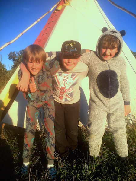  some of the boys got a little overexcited at the prospect of sleeping in a tipi and got into their onesies ready for bed mid afternoon! 