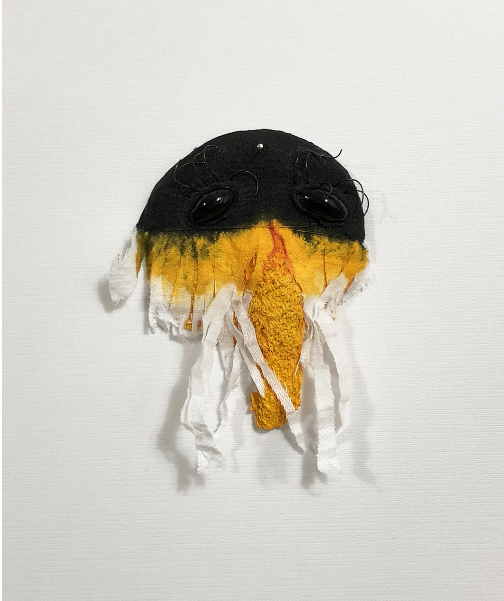  3.5” x 3” x 1/2” Acrylic, clay, muslin, wire, thread, pin 2018 